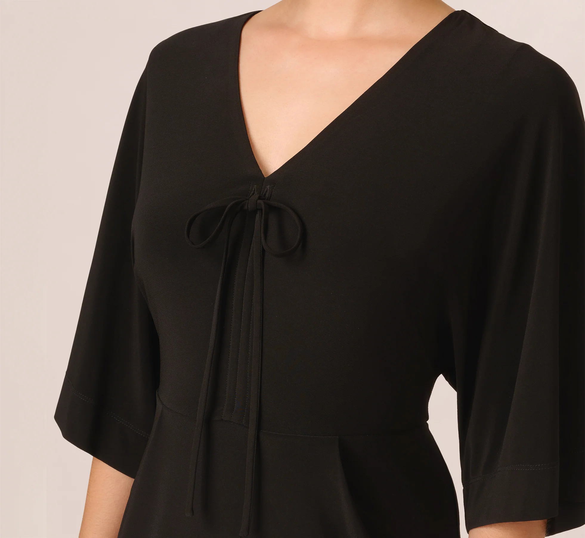 Jersey Midi Dress With Dolman Short Sleeves In Black - Image 3