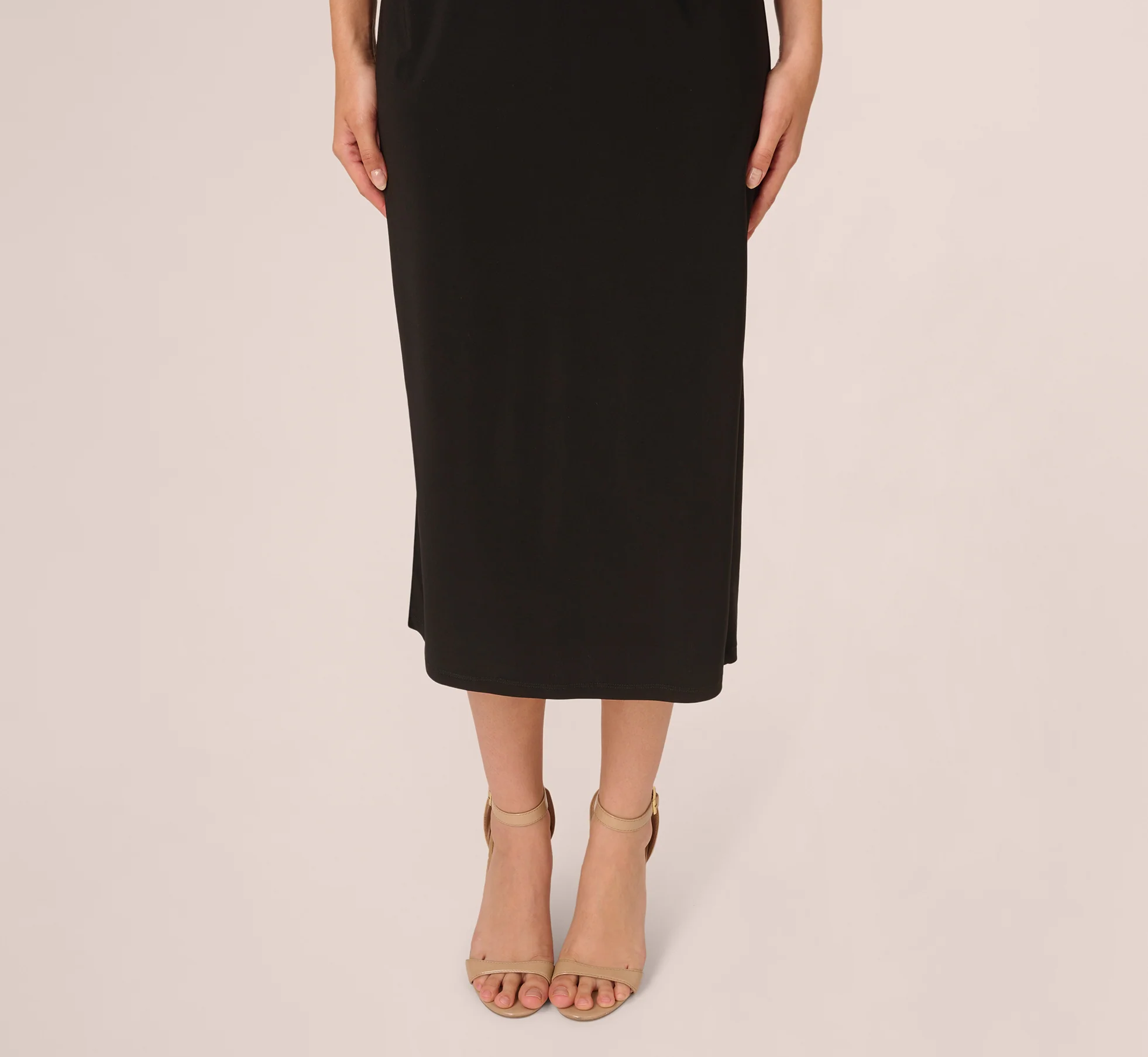 Jersey Midi Dress With Dolman Short Sleeves In Black - Image 4