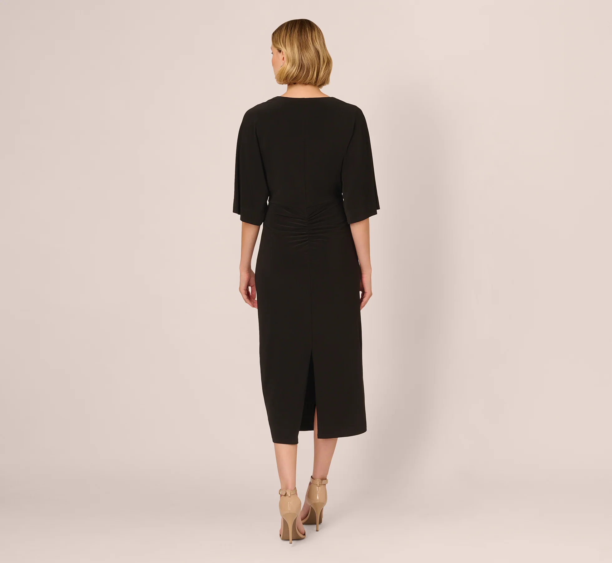 Jersey Midi Dress With Dolman Short Sleeves In Black - Image 5