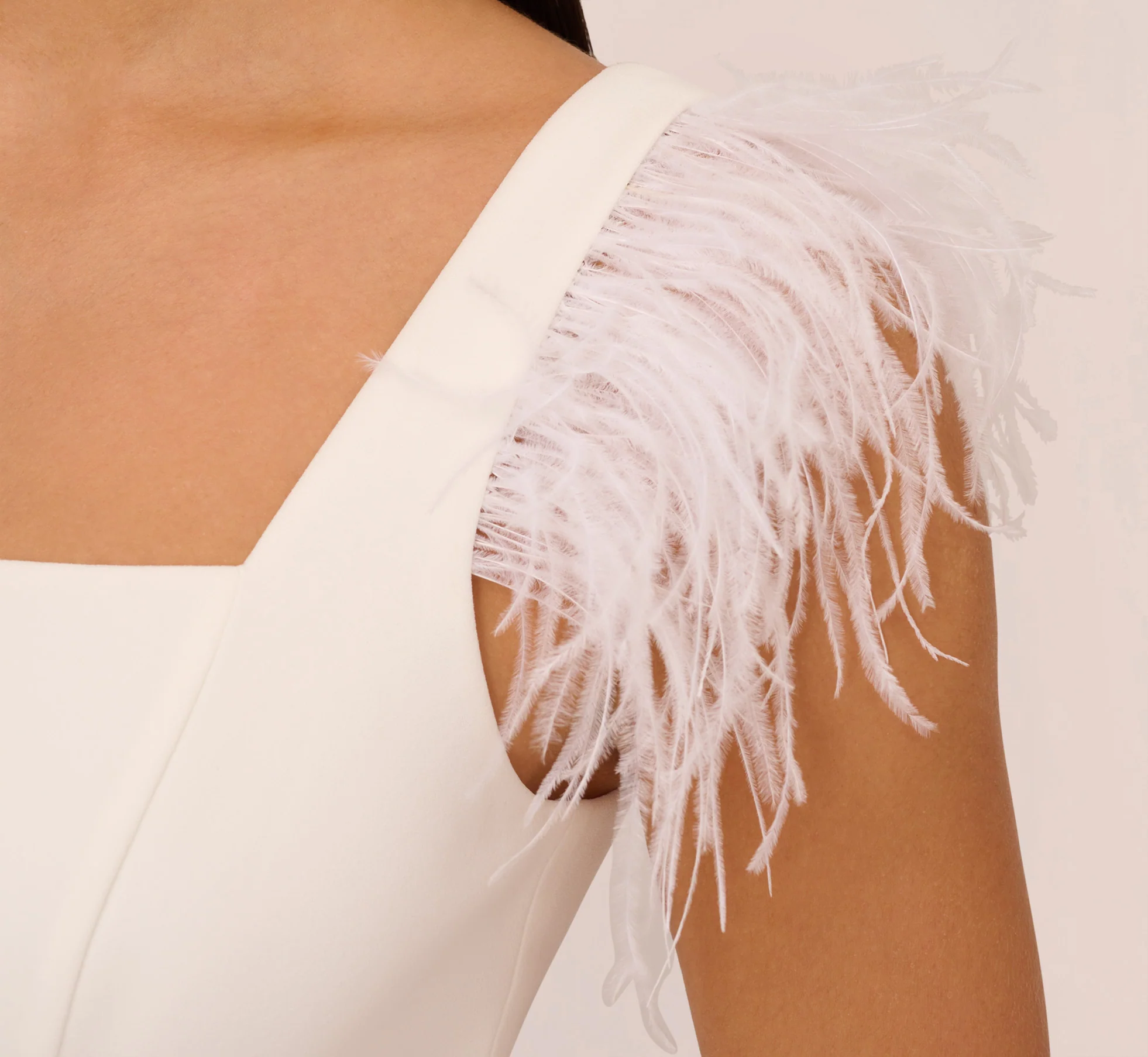 Knit Crepe Midi Dress With Feather Shoulder Accents In Ivory - Image 4
