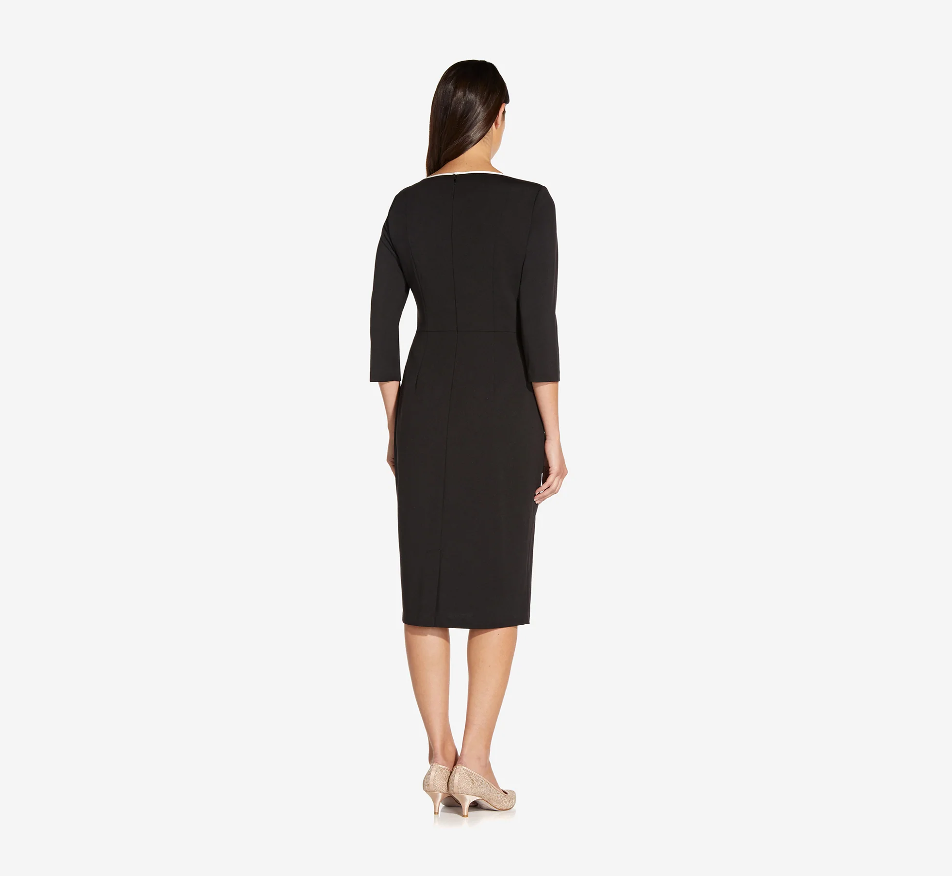 Knit Crepe Tie Dress In Black Ivory - Image 5