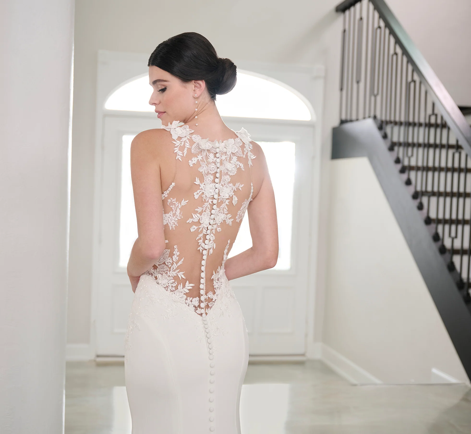 Lace And Stretch Crepe Gown In Ivory Nude - Image 4