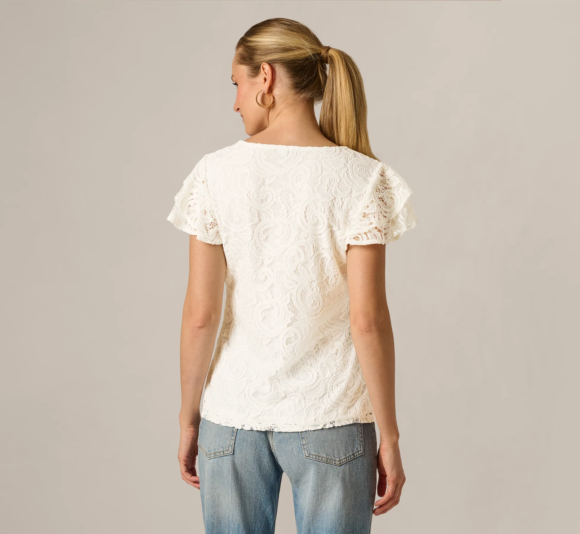 Lace Top With Ruffled Sleeves In Natural - Image 6