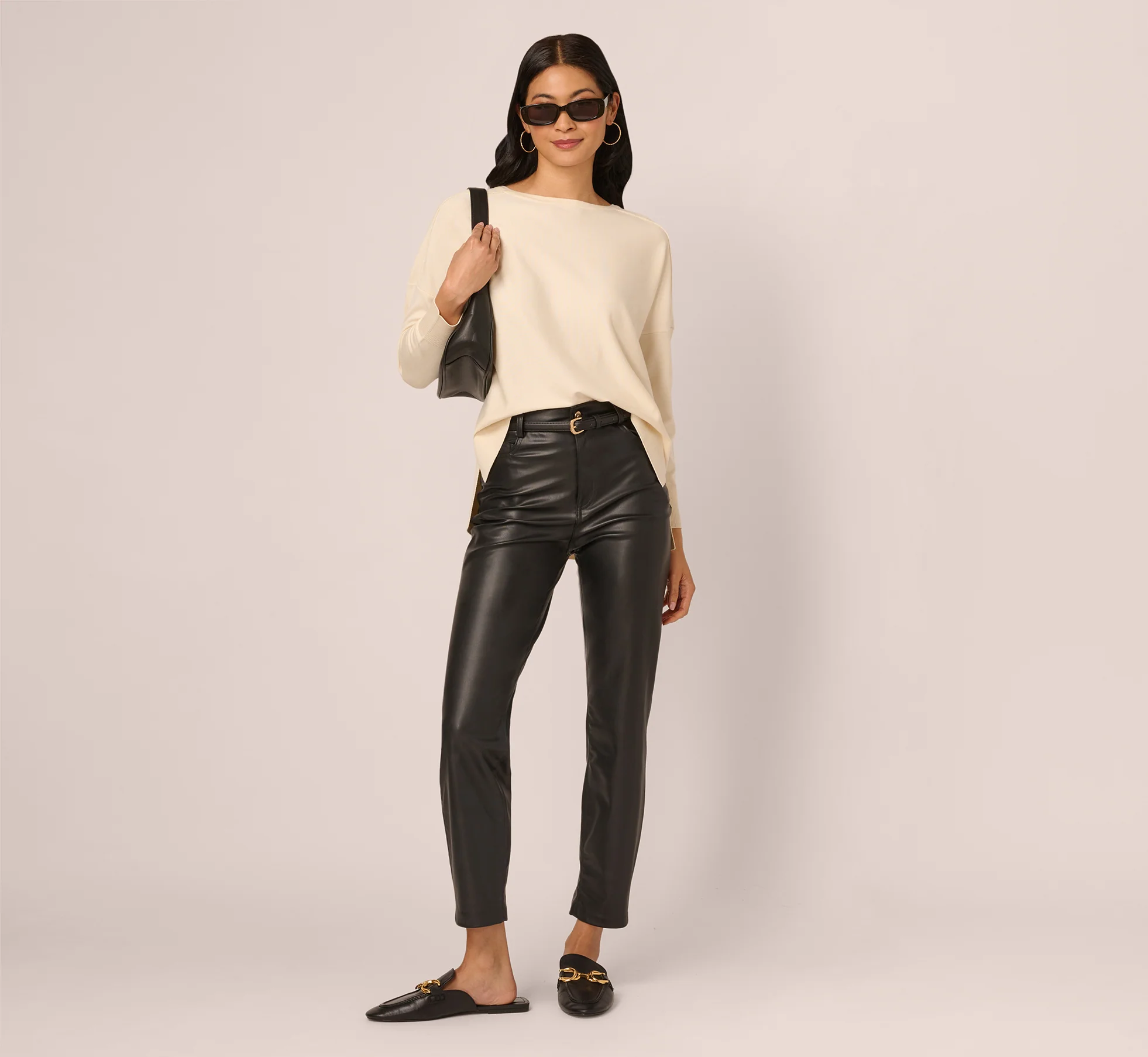 Long Sleeve Drop Shoulder Pullover Sweater Top In Cream - Image 2