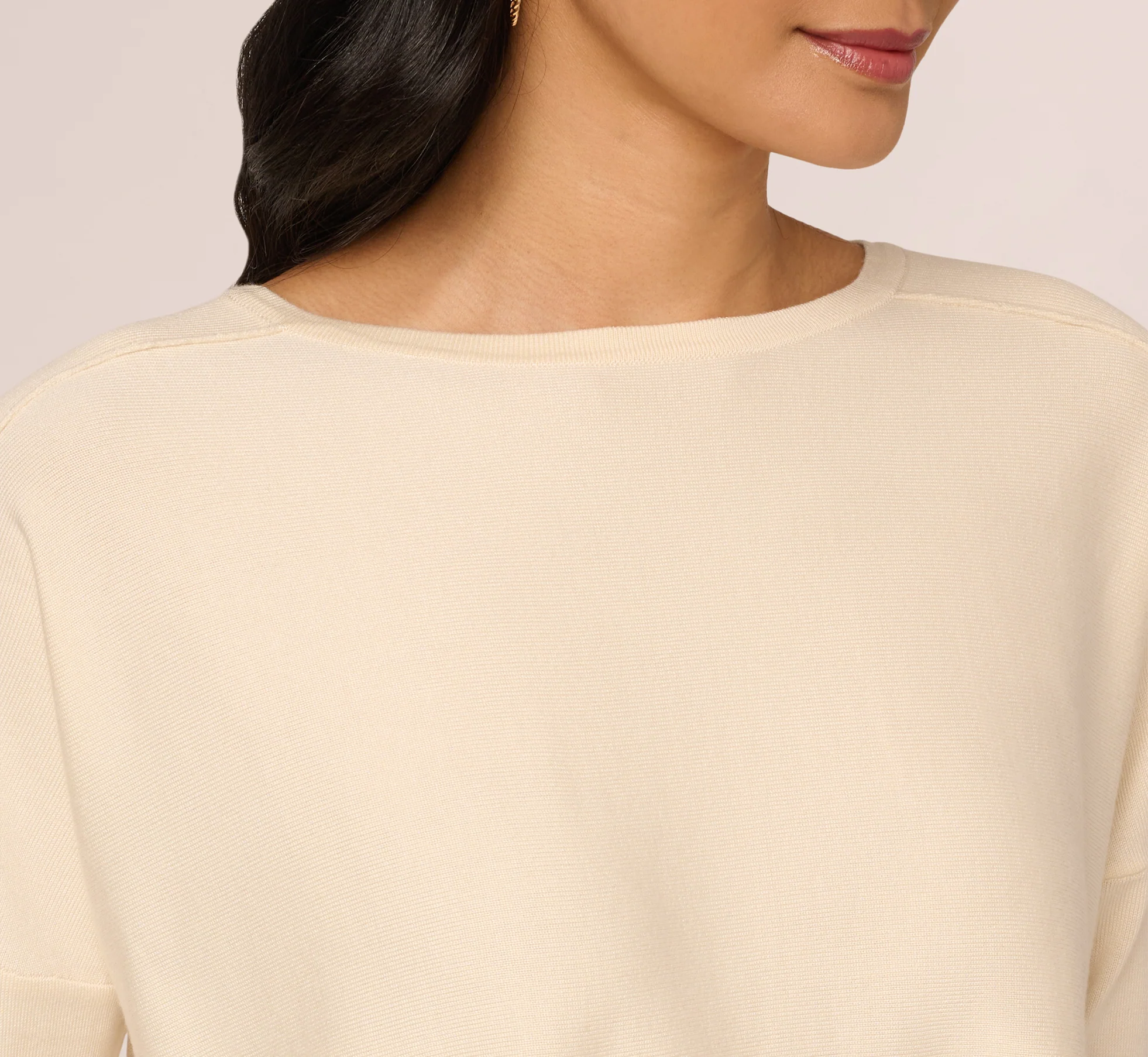 Long Sleeve Drop Shoulder Pullover Sweater Top In Cream - Image 4