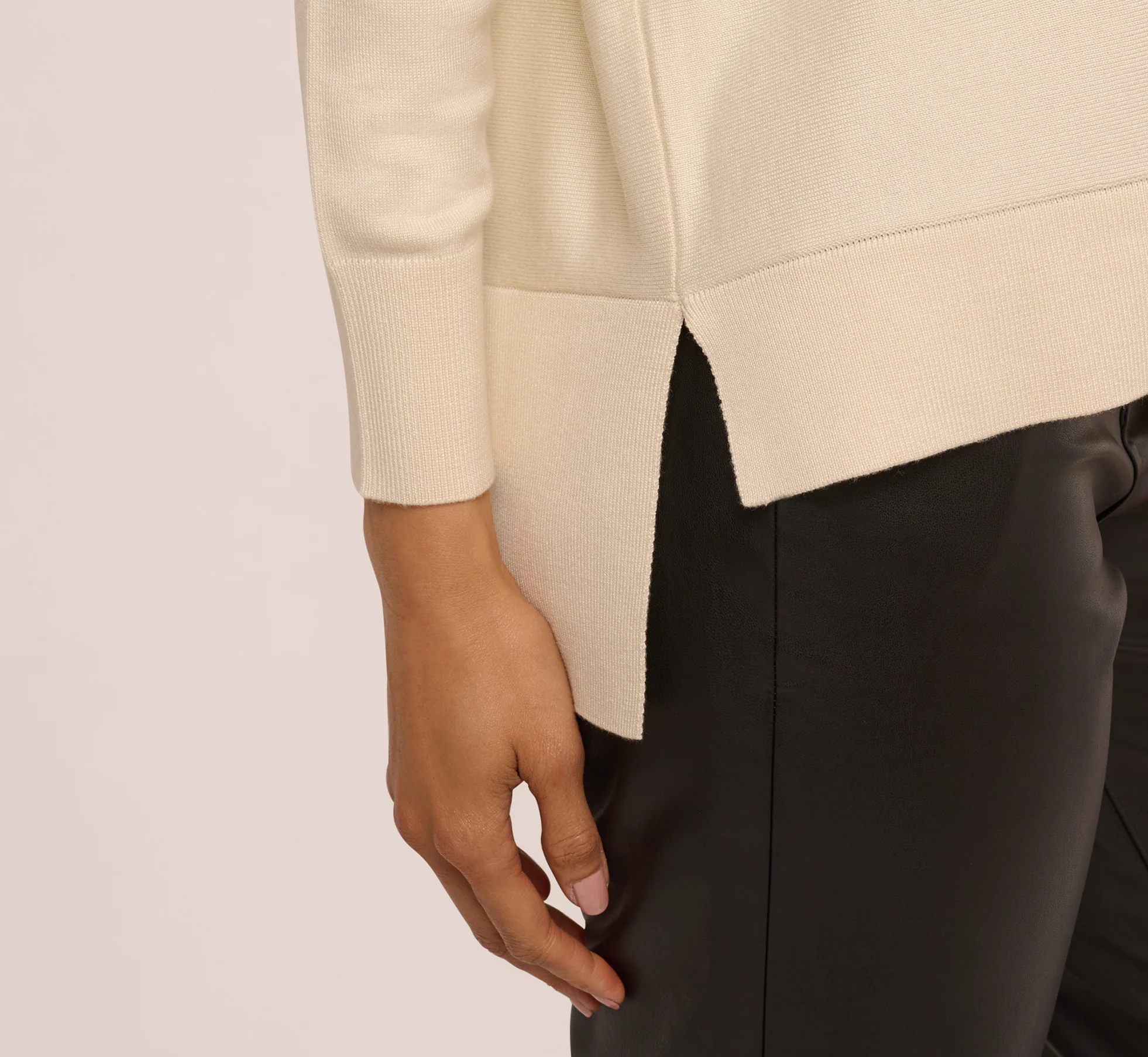 Long Sleeve Drop Shoulder Pullover Sweater Top In Cream - Image 5