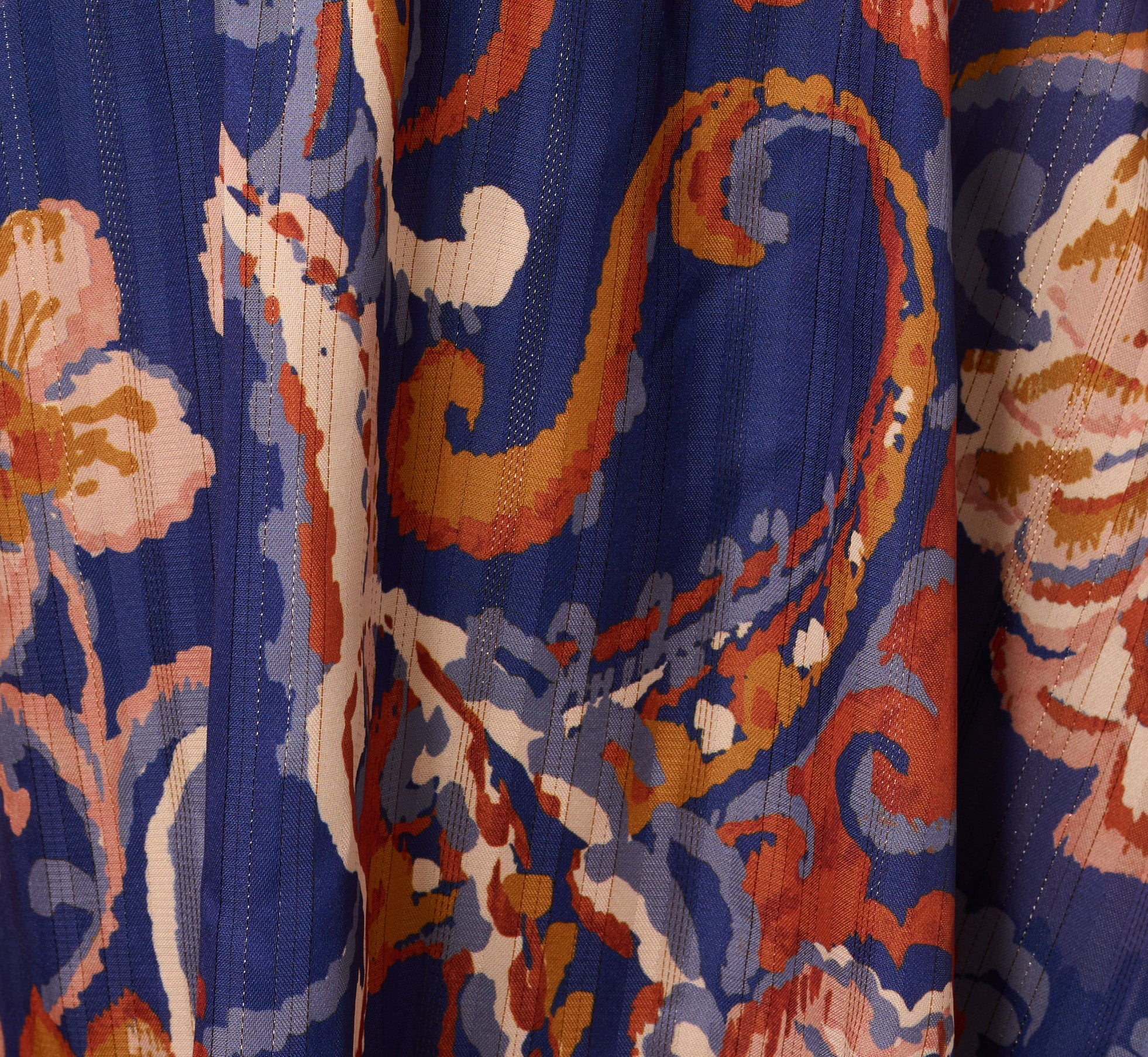 Long Sleeve Paisley Stripe Short Dress In Blue Multi - Image 7