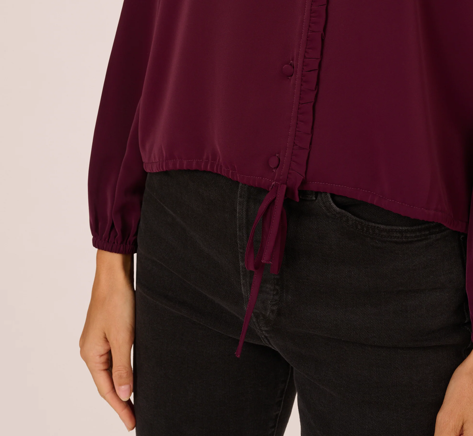 Long Sleeve Silky Buttoned Blouse In Raisin - Image 5