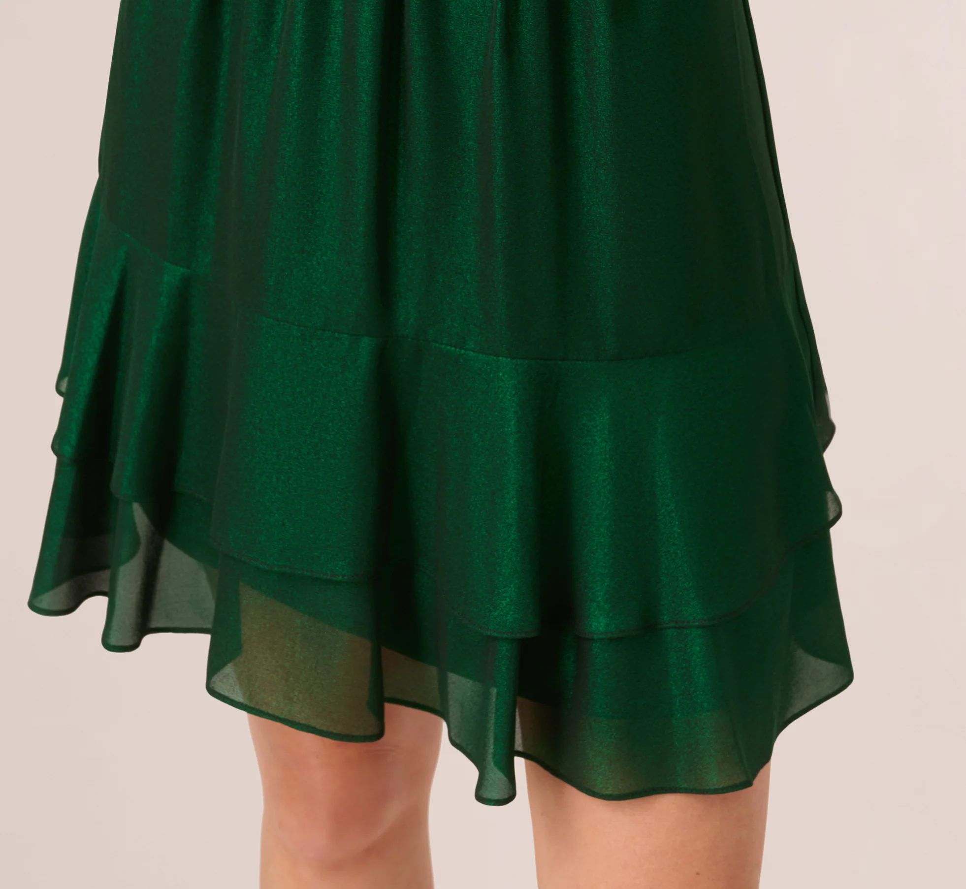 Metallic Blouson Halter Dress In Emerald Green - Image 5