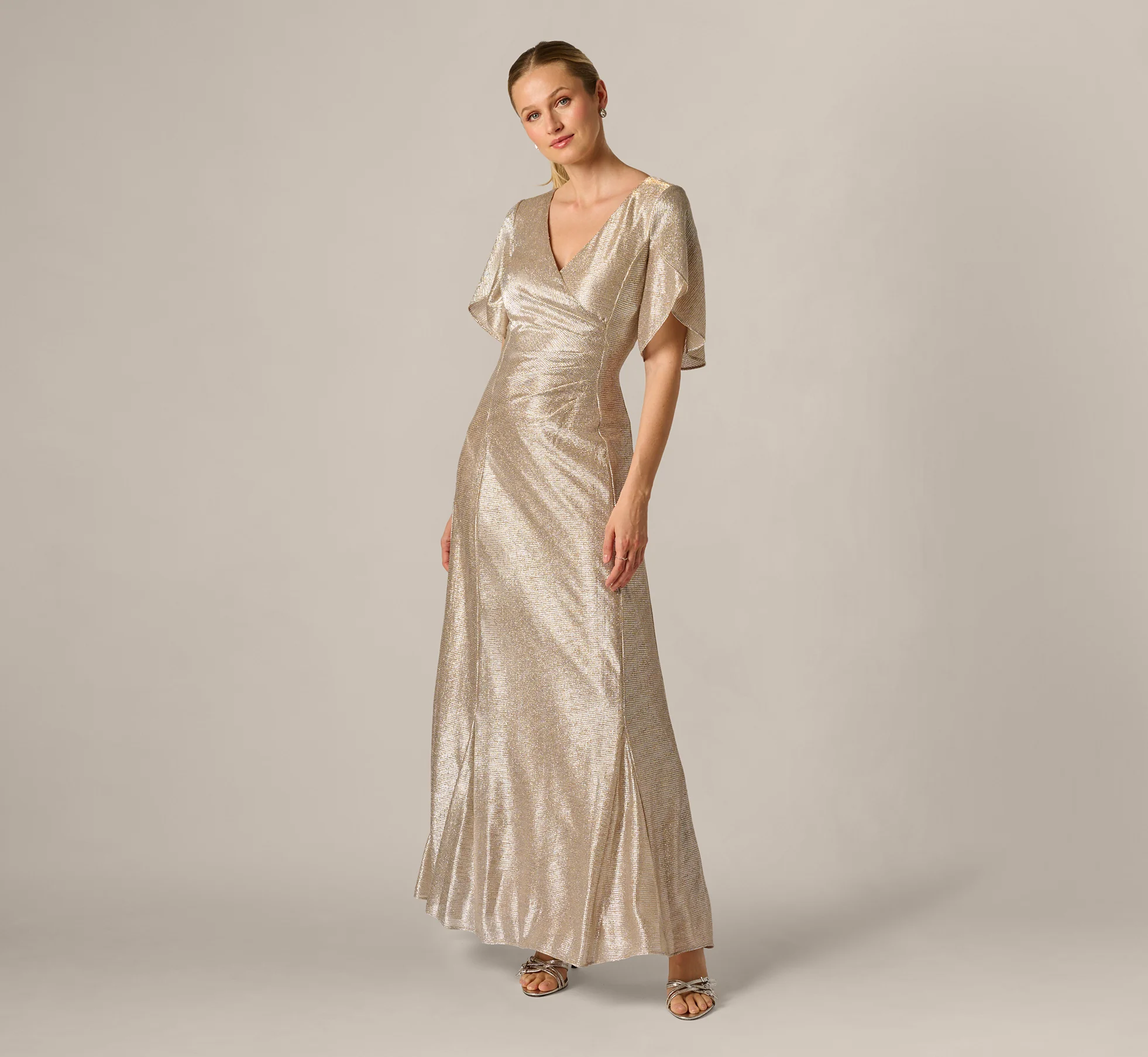 Metallic Flutter Knit Gown In Alabaster - Image 2