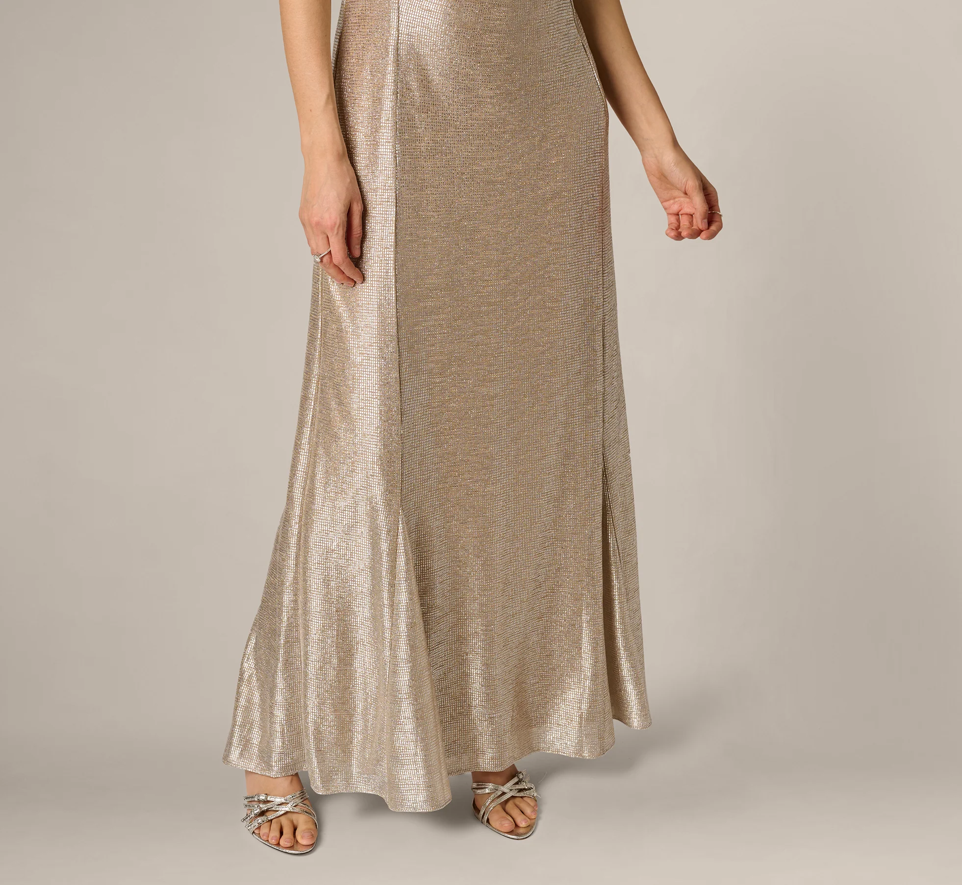 Metallic Flutter Knit Gown In Alabaster - Image 4