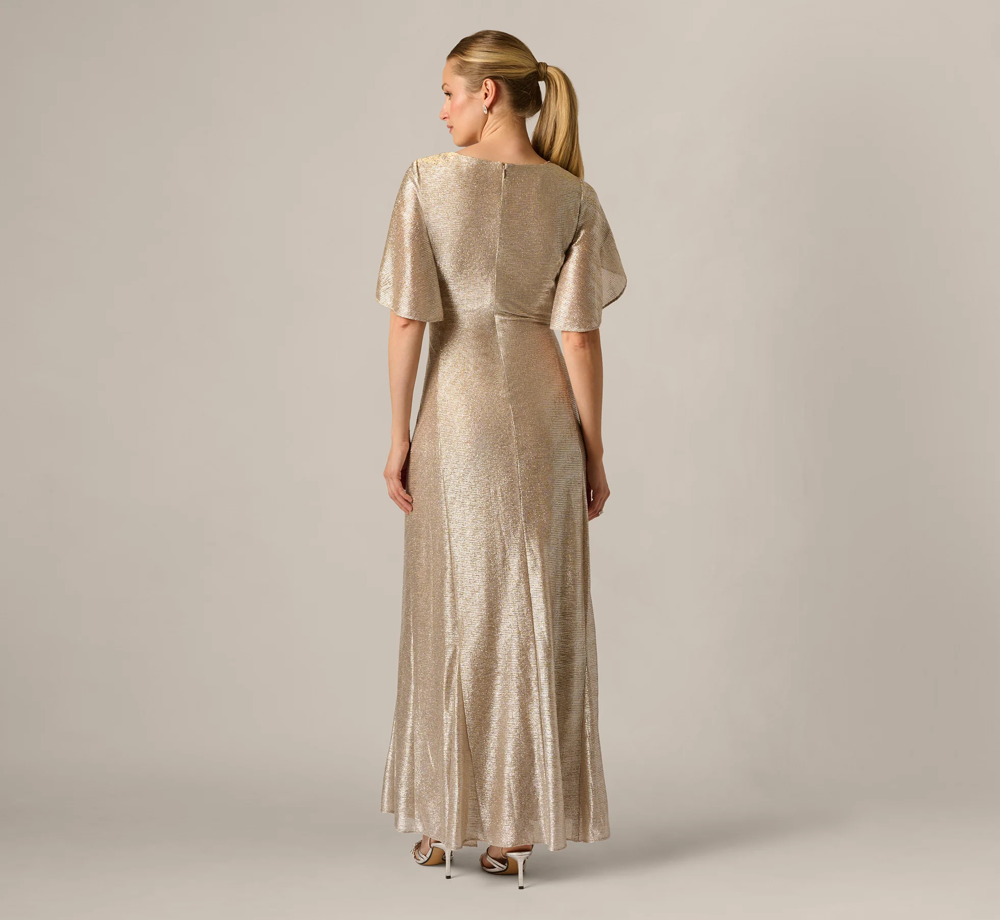 Metallic Flutter Knit Gown In Alabaster - Image 5
