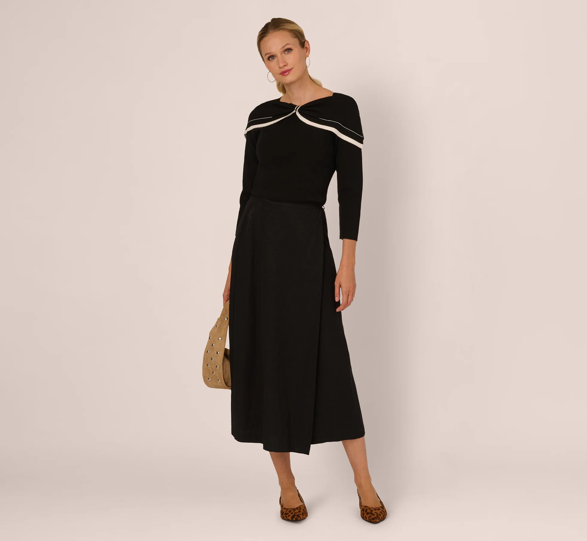 Off Shoulder Bow Collar Sweater In Black Ivory - Image 2