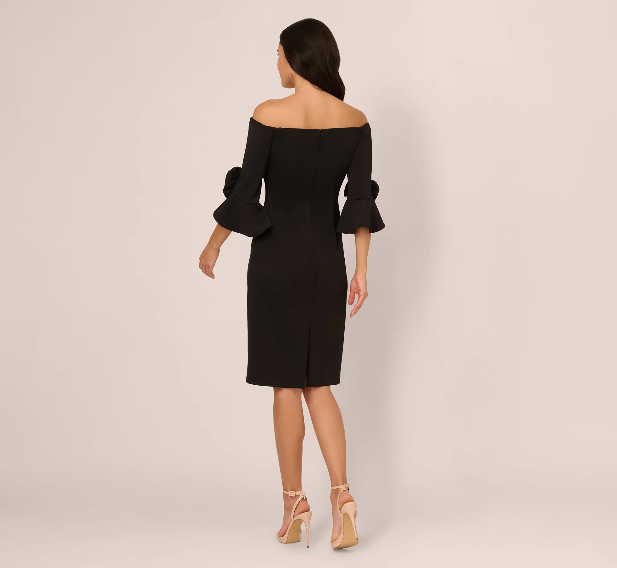 Off Shoulder Three Quarter Rosette Sleeve Cocktail Dress In Black - Image 5