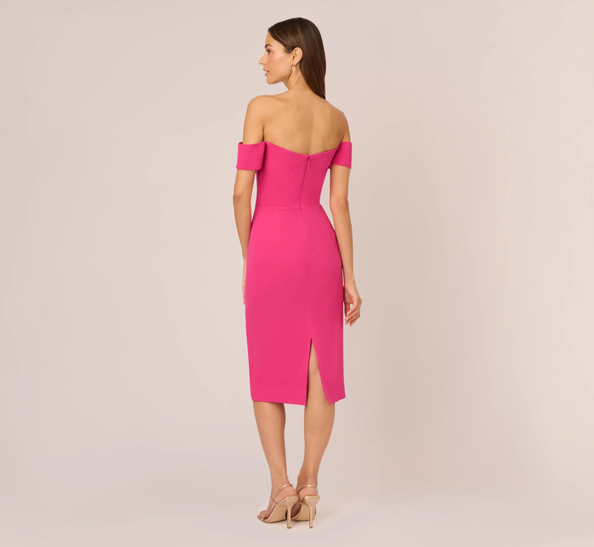 Off The Shoulder Midi Dress With Sweetheart Neckline In Brilliant Fuchsia - Image 6