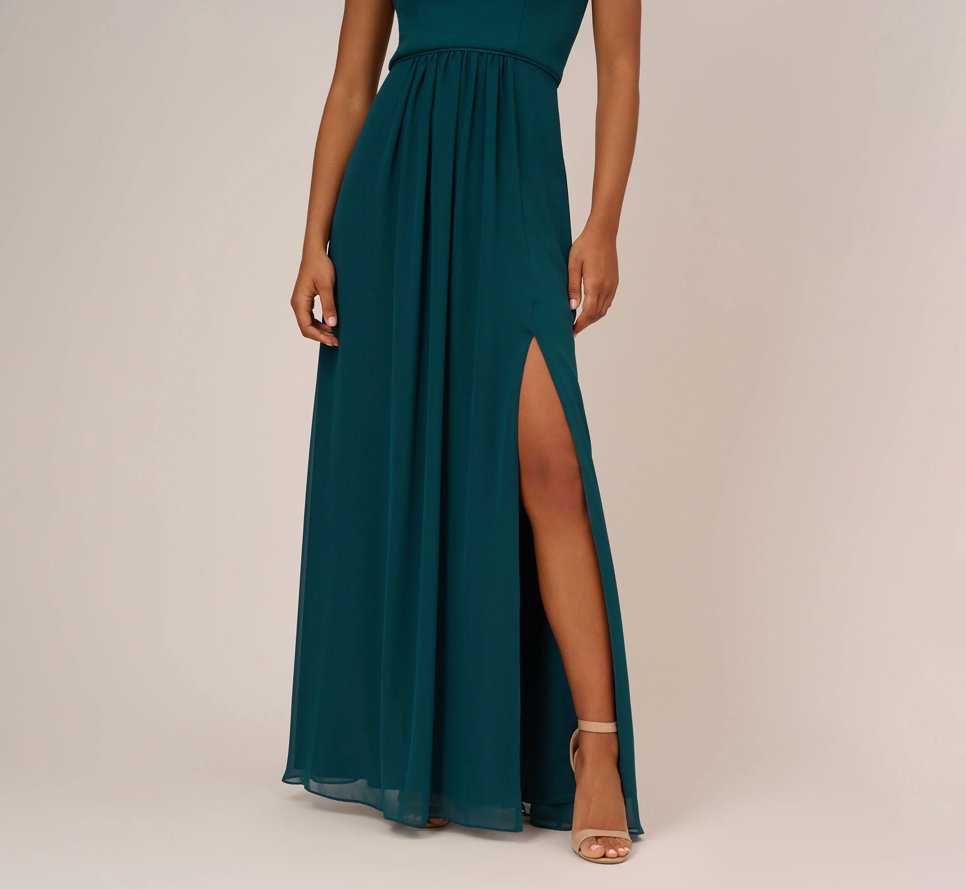 One Shoulder Chiffon Long Gown In Hunter - Image 4