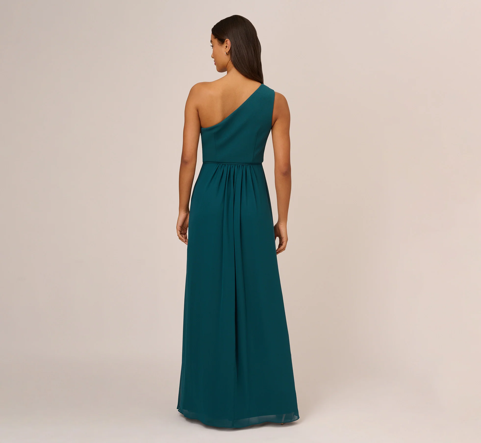 One Shoulder Chiffon Long Gown In Hunter - Image 5