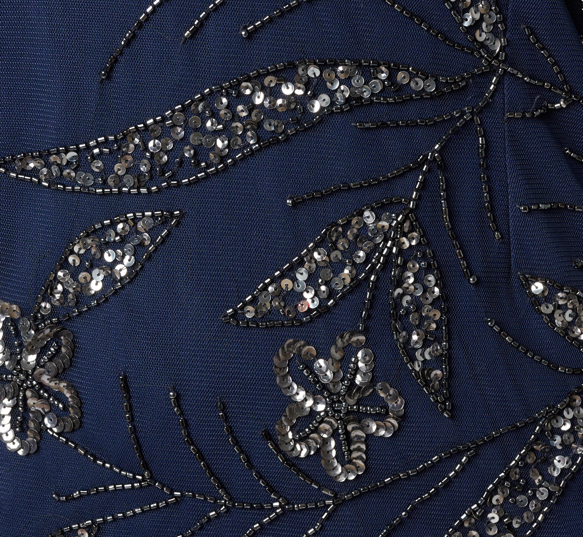 One Shoulder Floral Sequin Bead Gown In Light Navy - Image 6