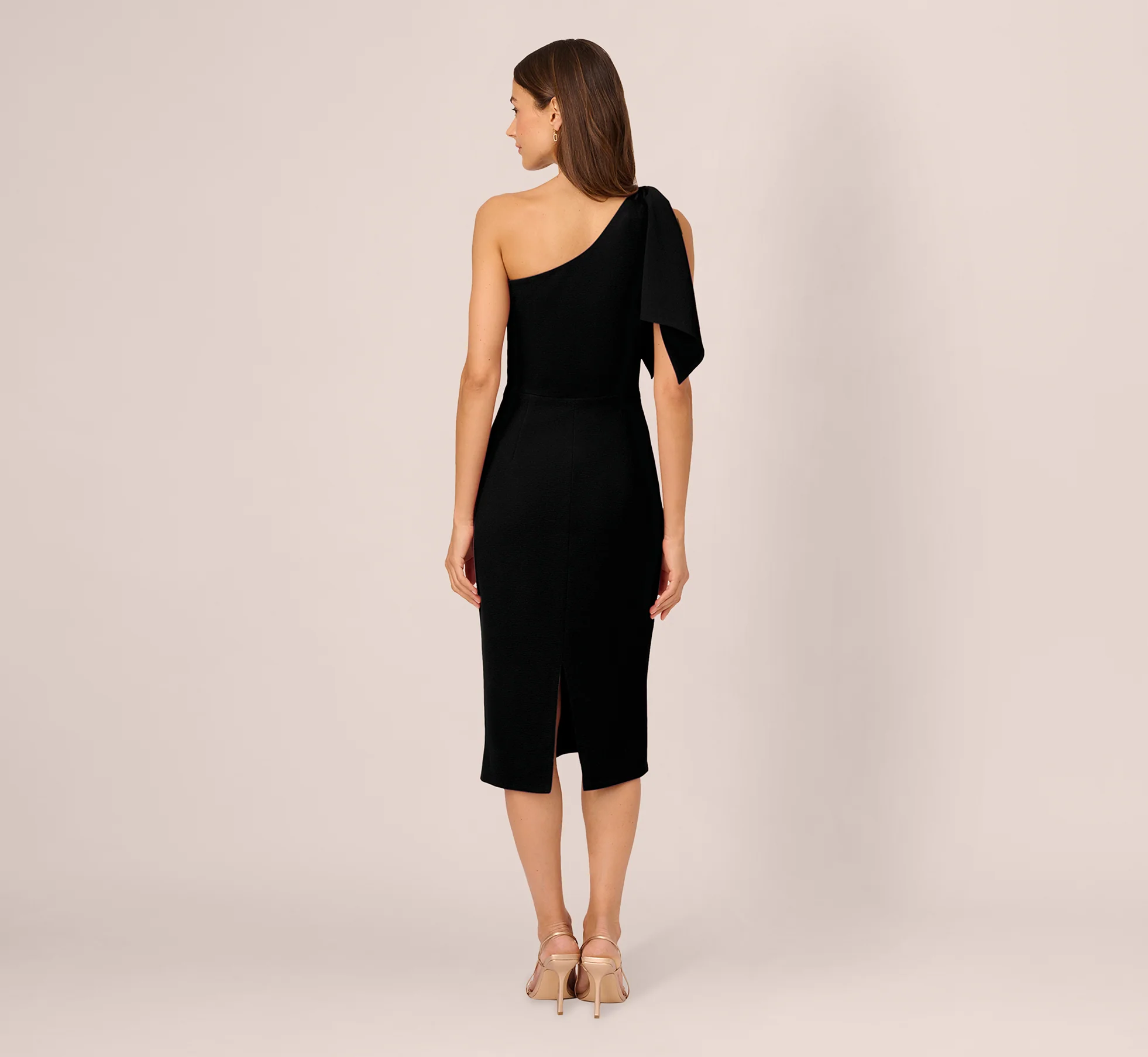 One Shoulder Midi Dress With Bow Accent In Black - Image 6