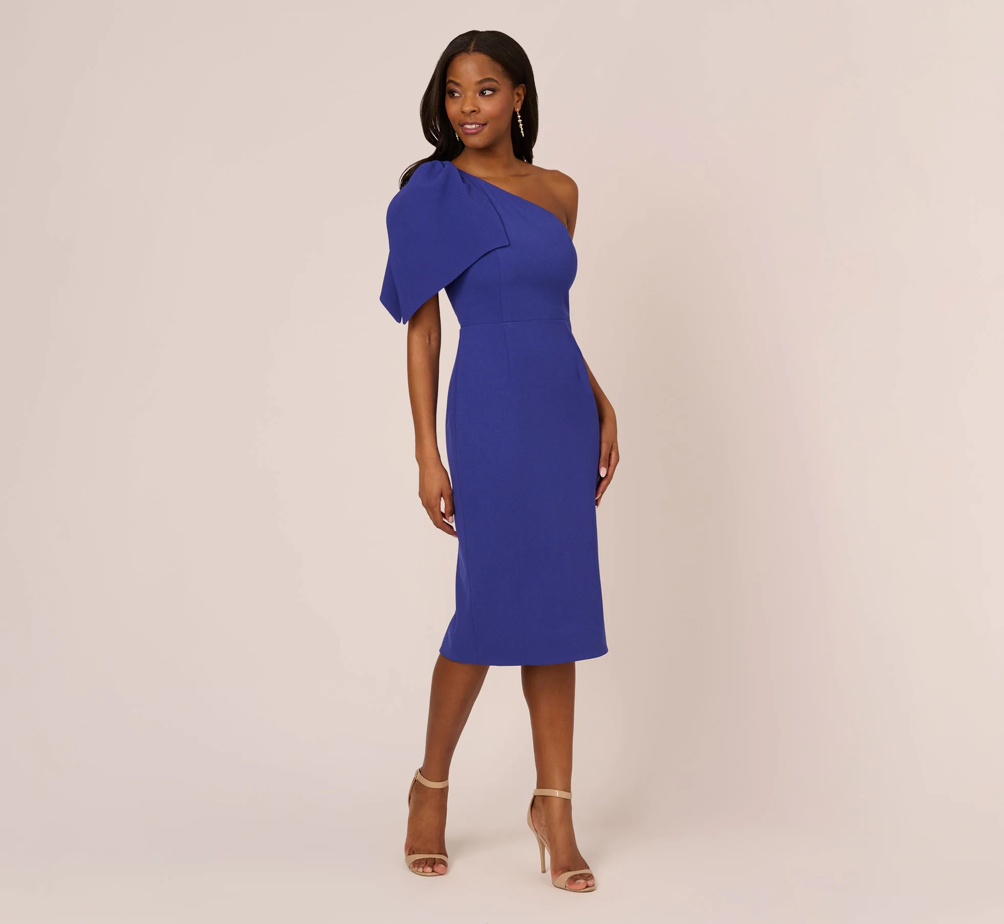 One Shoulder Midi Dress With Bow Accent In Disco Indigo - Image 2