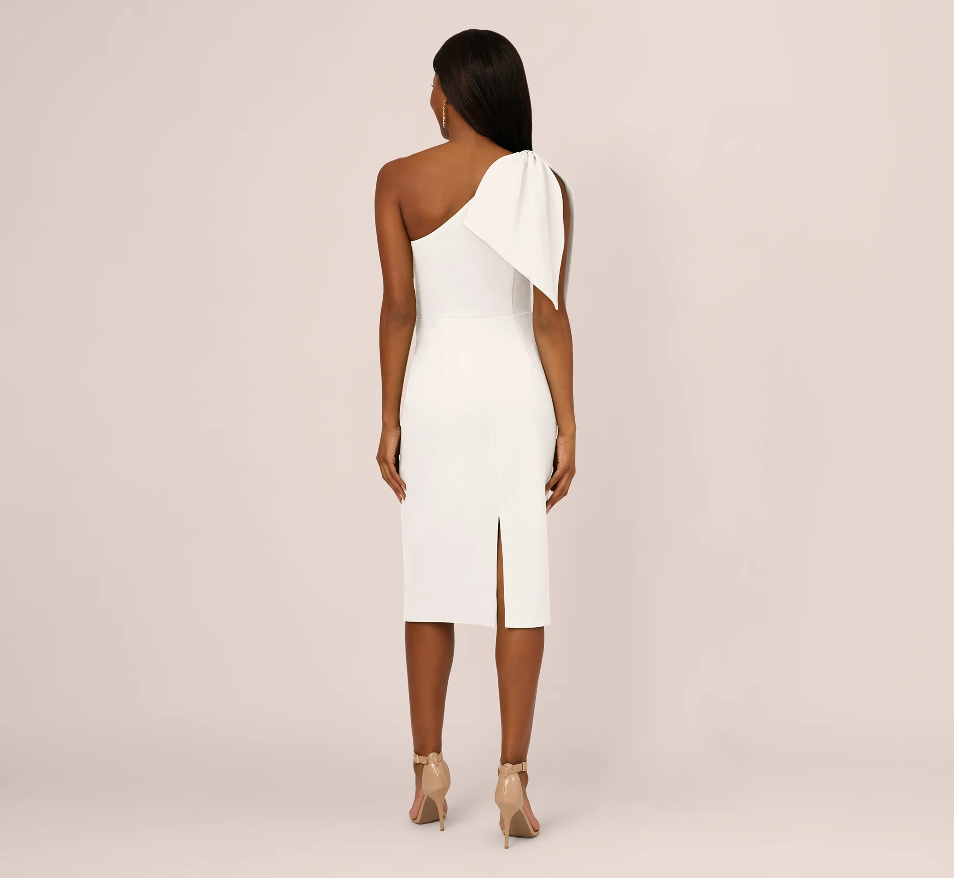 One Shoulder Midi Dress With Bow Accent In Ivory - Image 5