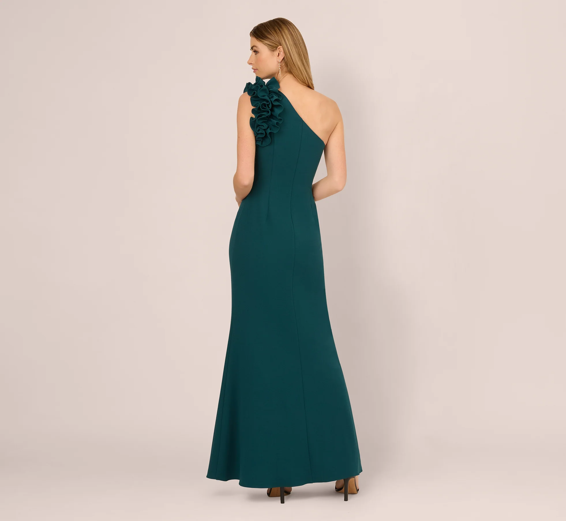 One Shoulder Ruffle Mermaid Gown In Hunter - Image 5