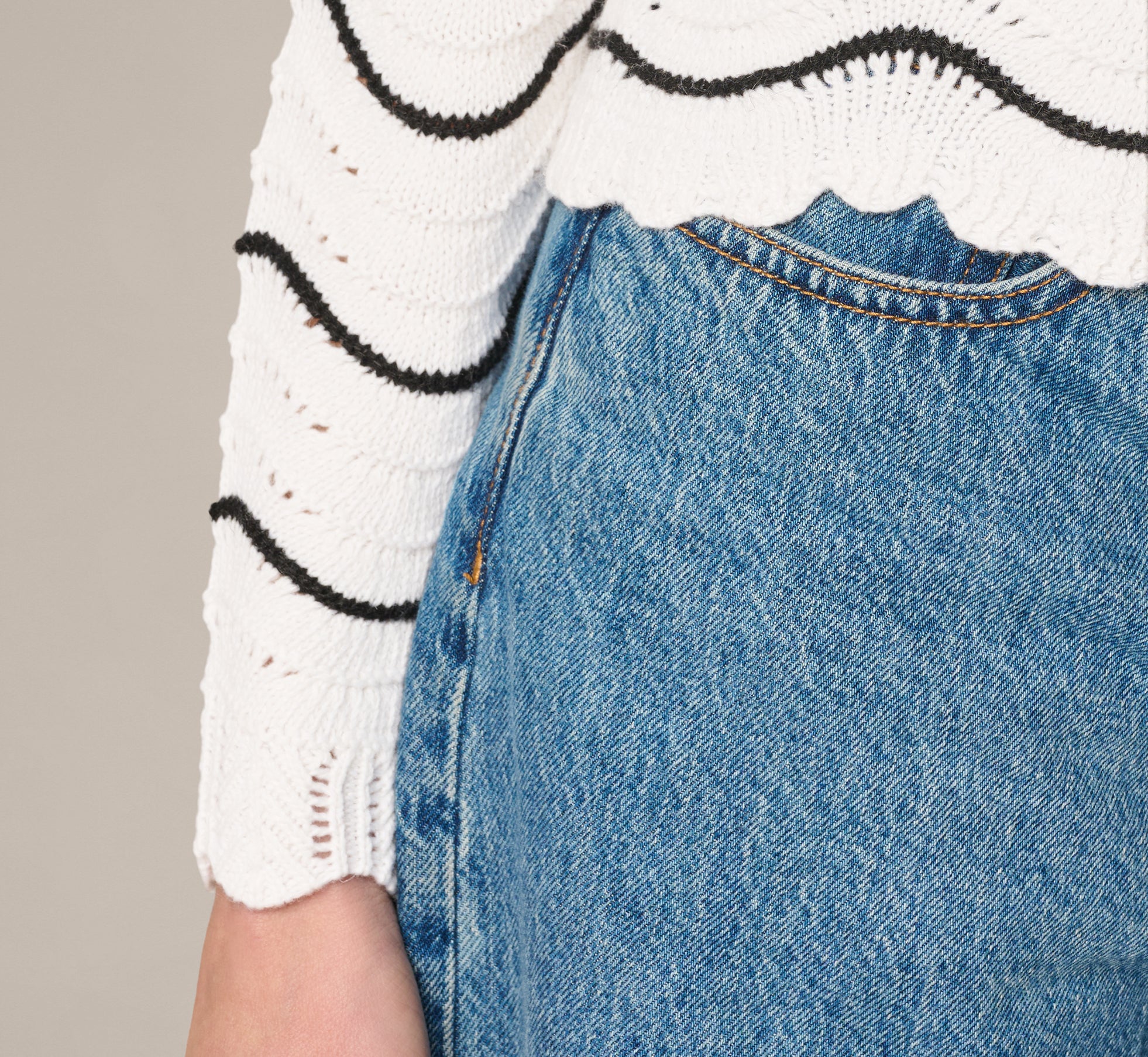 Open Pointelle Scalloped Cardigan Sweater In Glacier Black - Image 5