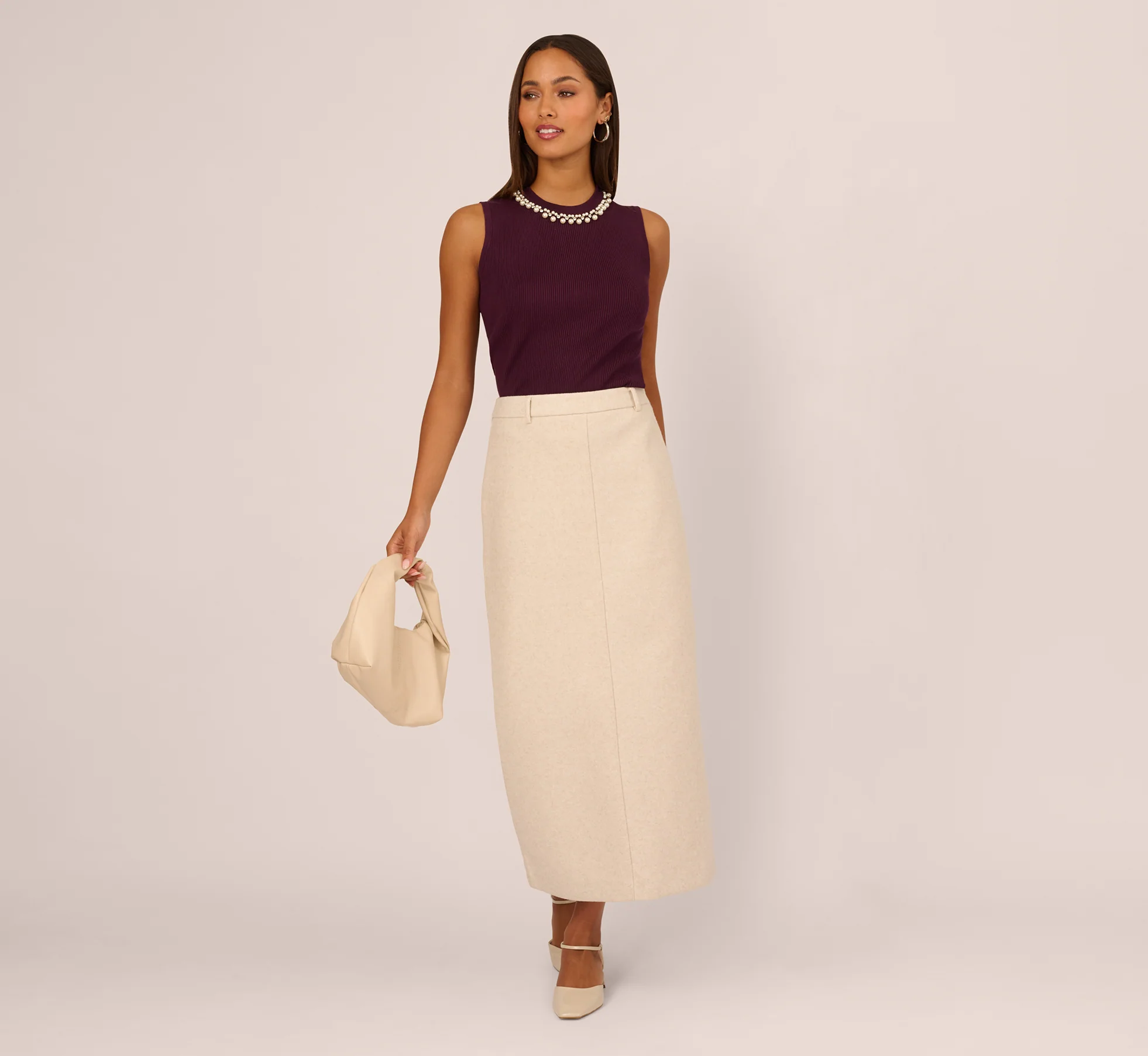 Pearly Collar Tank Sweater In Plum - Image 3