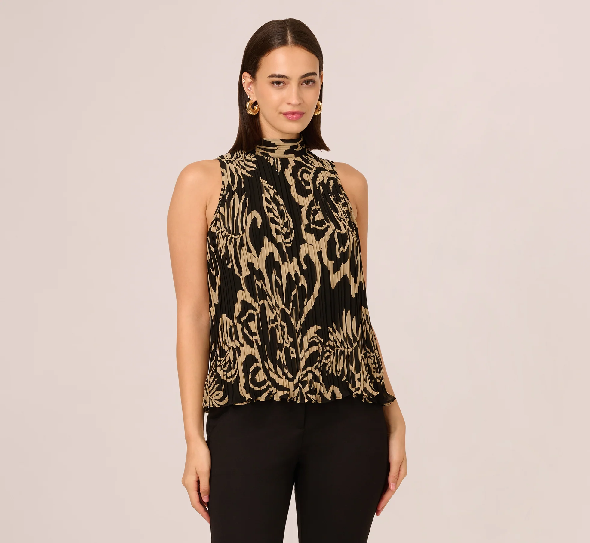 Pleated Floral Halter Top In Black Ornate Floral - Image 3