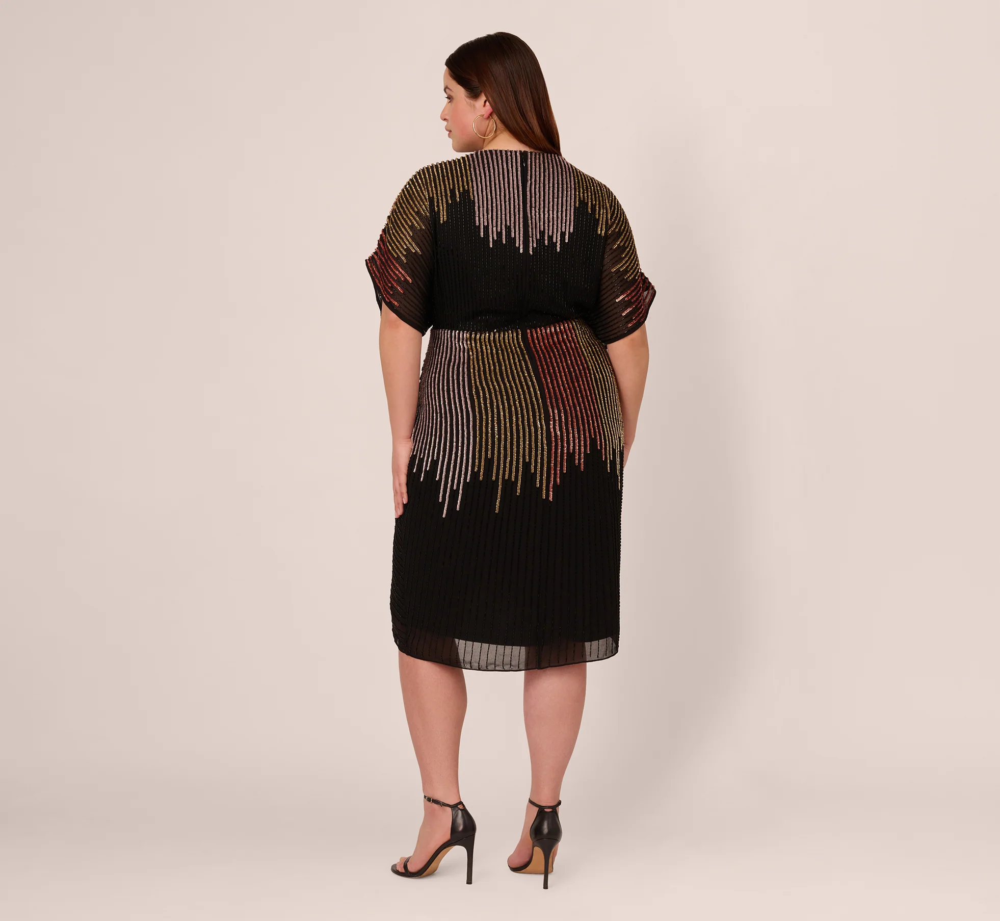 Plus Size Beaded Faux Wrap Dress With Dolman Sleeves In Black Bronze - Image 5