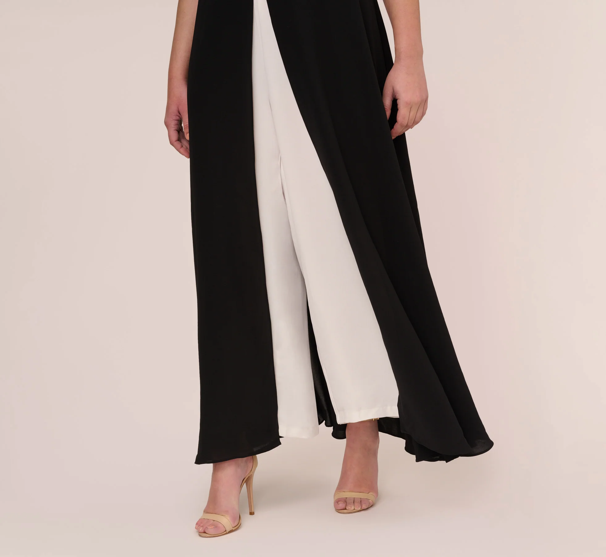 Plus Size Colorblock Jumpsuit With Skirt Overlay In Black Ivory - Image 4