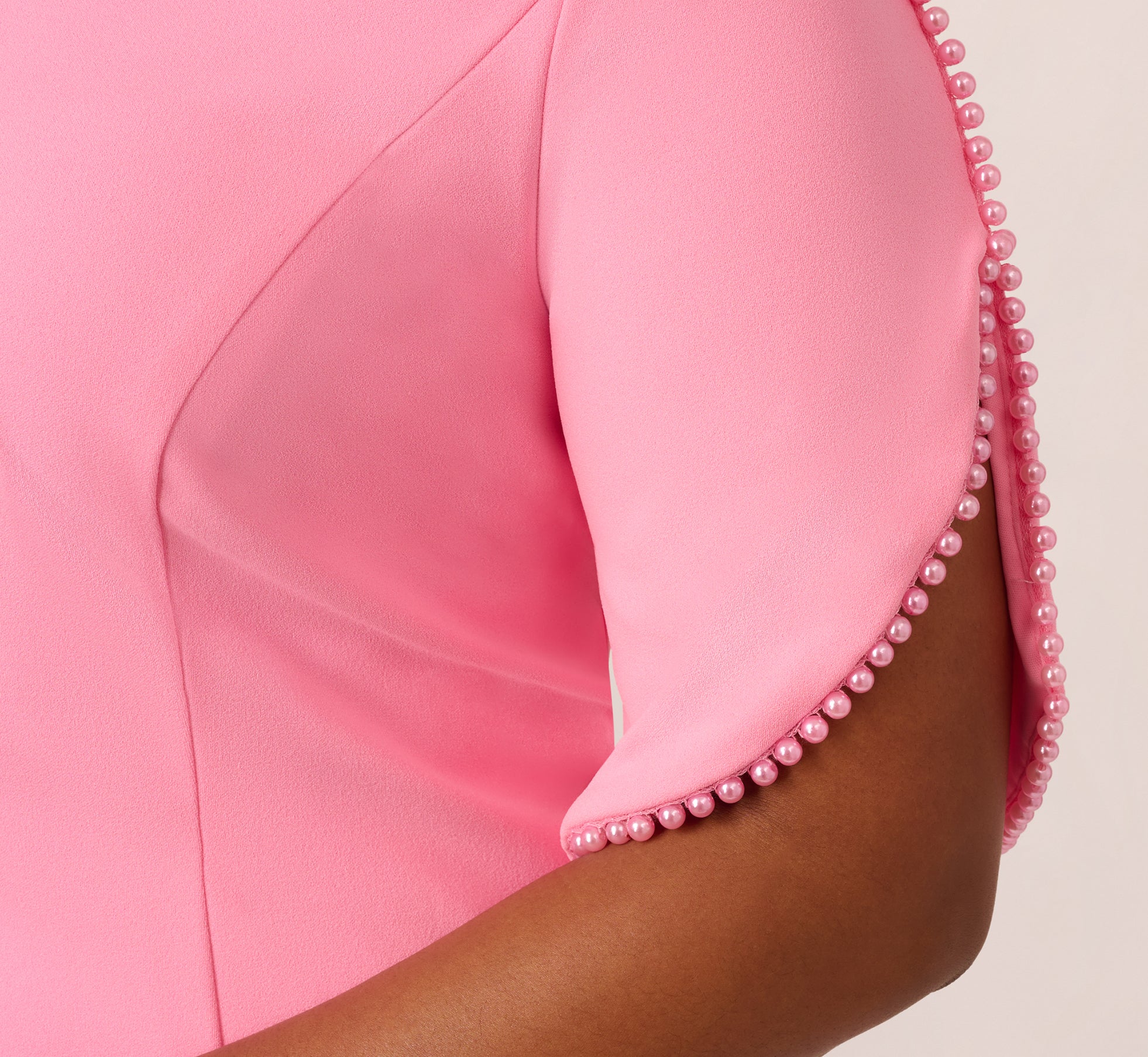 Plus Size Crepe Midi Length Sheath Dress With Pearl Trimmed Sleeves In Cherry Blossom - Image 4