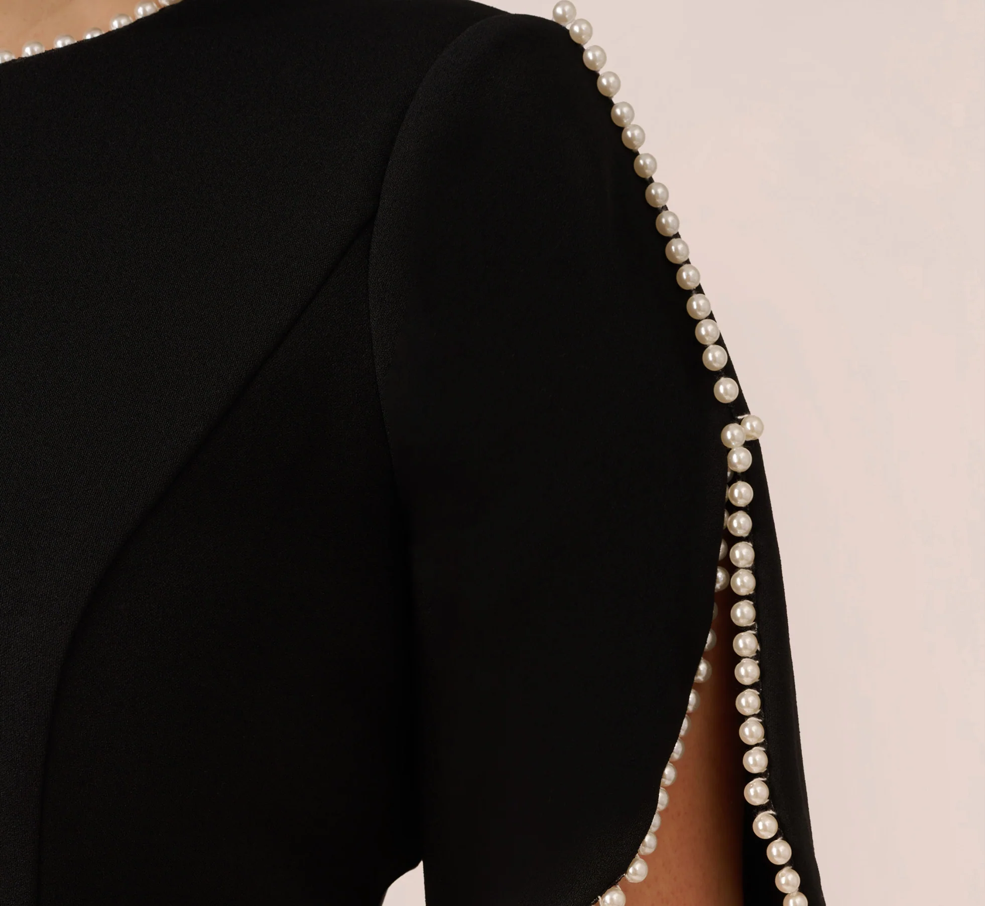 Plus Size Crepe Midi Length Sheath Dress With Pearly Trim In Black - Image 4