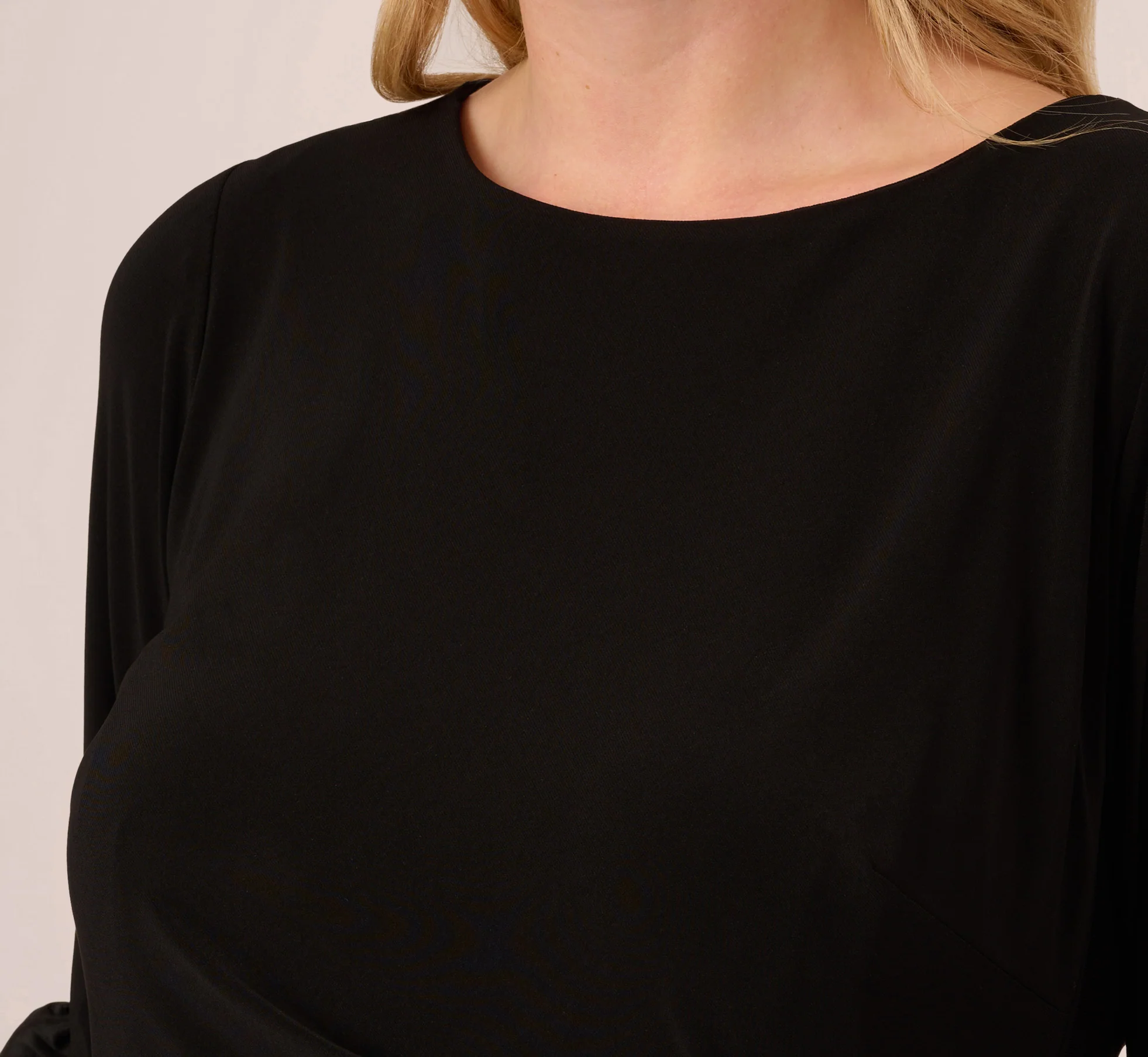 Plus Size Draped Jersey Short Sheath Dress With Bell Cuffs In Black - Image 3