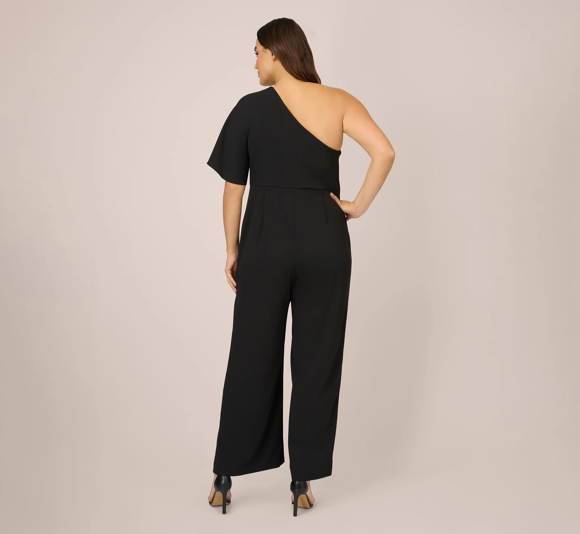 Plus Size Flutter One Shoulder Jumpsuit In Black - Image 3