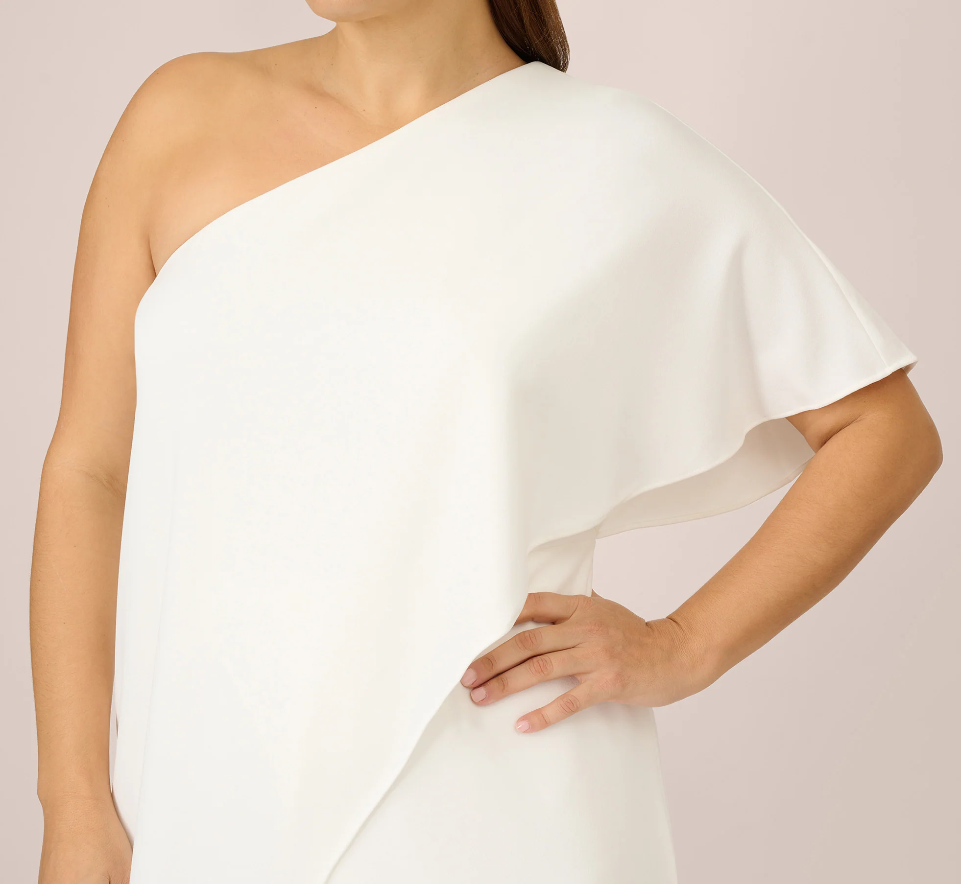 Plus Size Flutter One Shoulder Jumpsuit In Ivory - Image 3