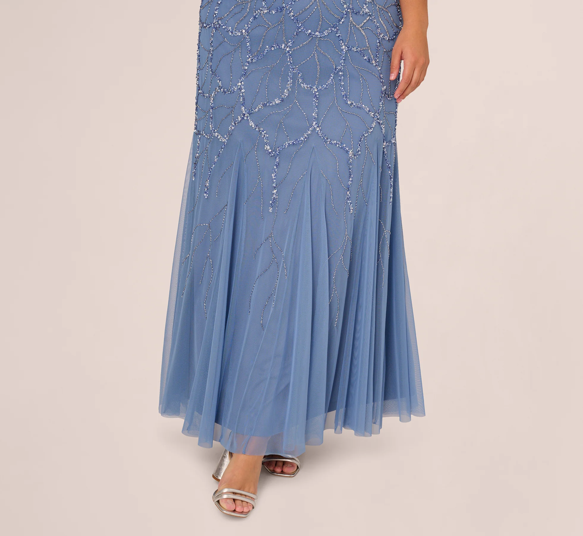 Plus Size Flutter Sleeve Surplice Beaded Gown In French Blue - Image 4