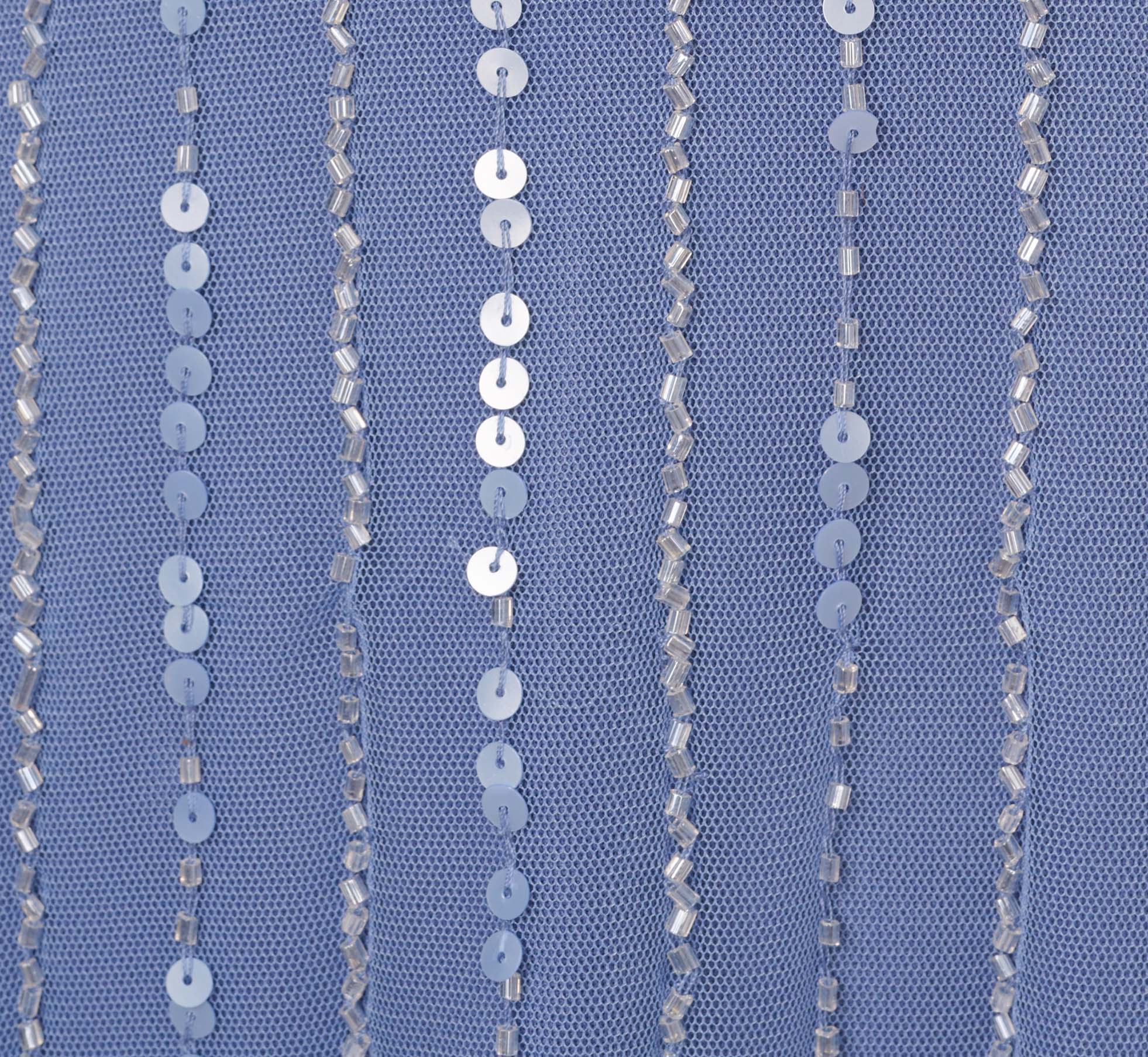 Plus Size Hand Beaded Illusion Faux Wrap Short Cocktail Dress In French Blue - Image 6