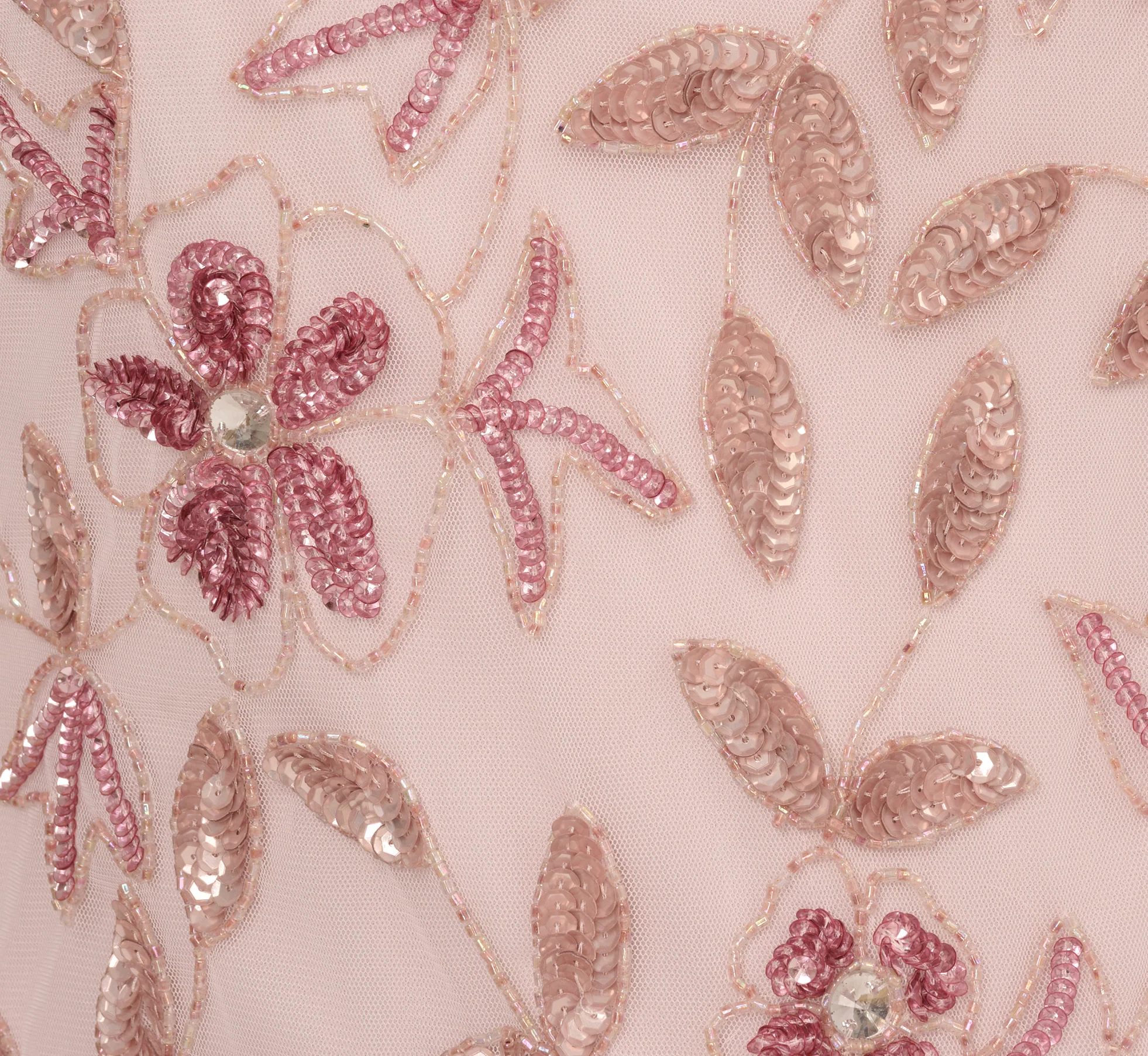 Plus Size Hand Beaded Short Sleeve Floral Godet Gown In Blush Pink - Image 6