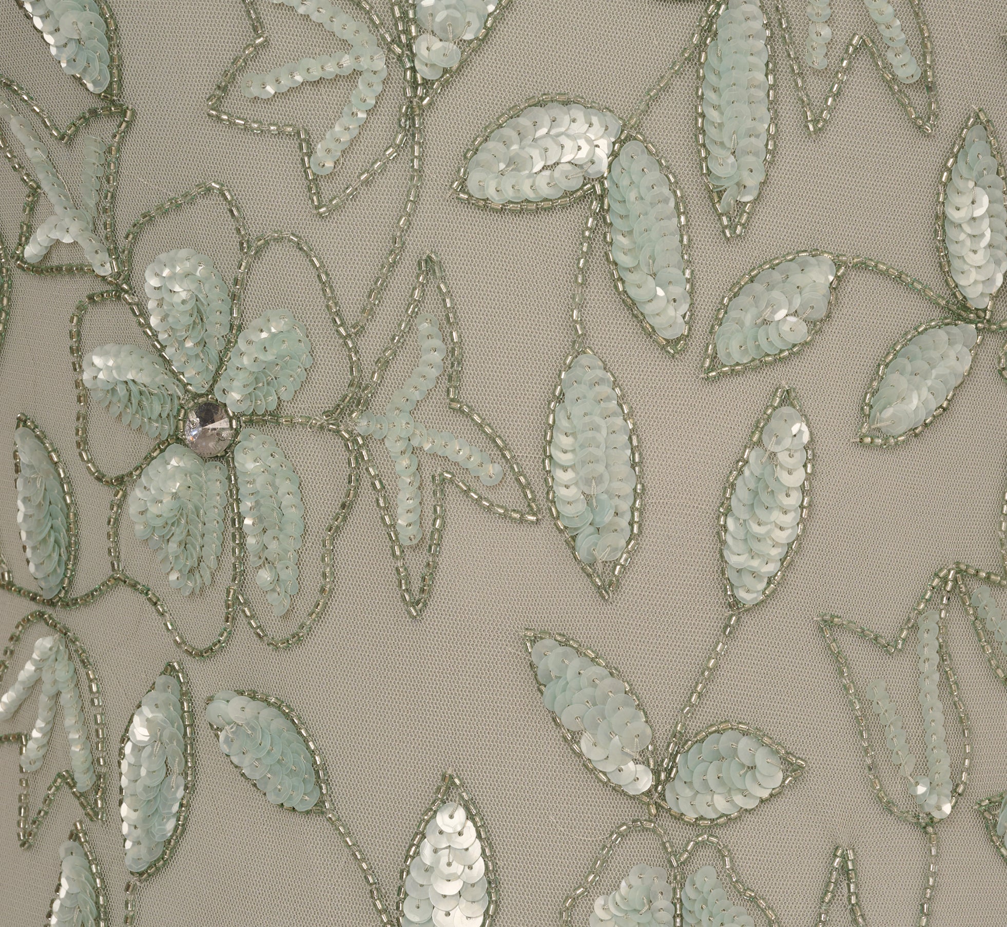 Plus Size Hand Beaded Short Sleeve Floral Godet Gown In Frosted Sage - Image 6
