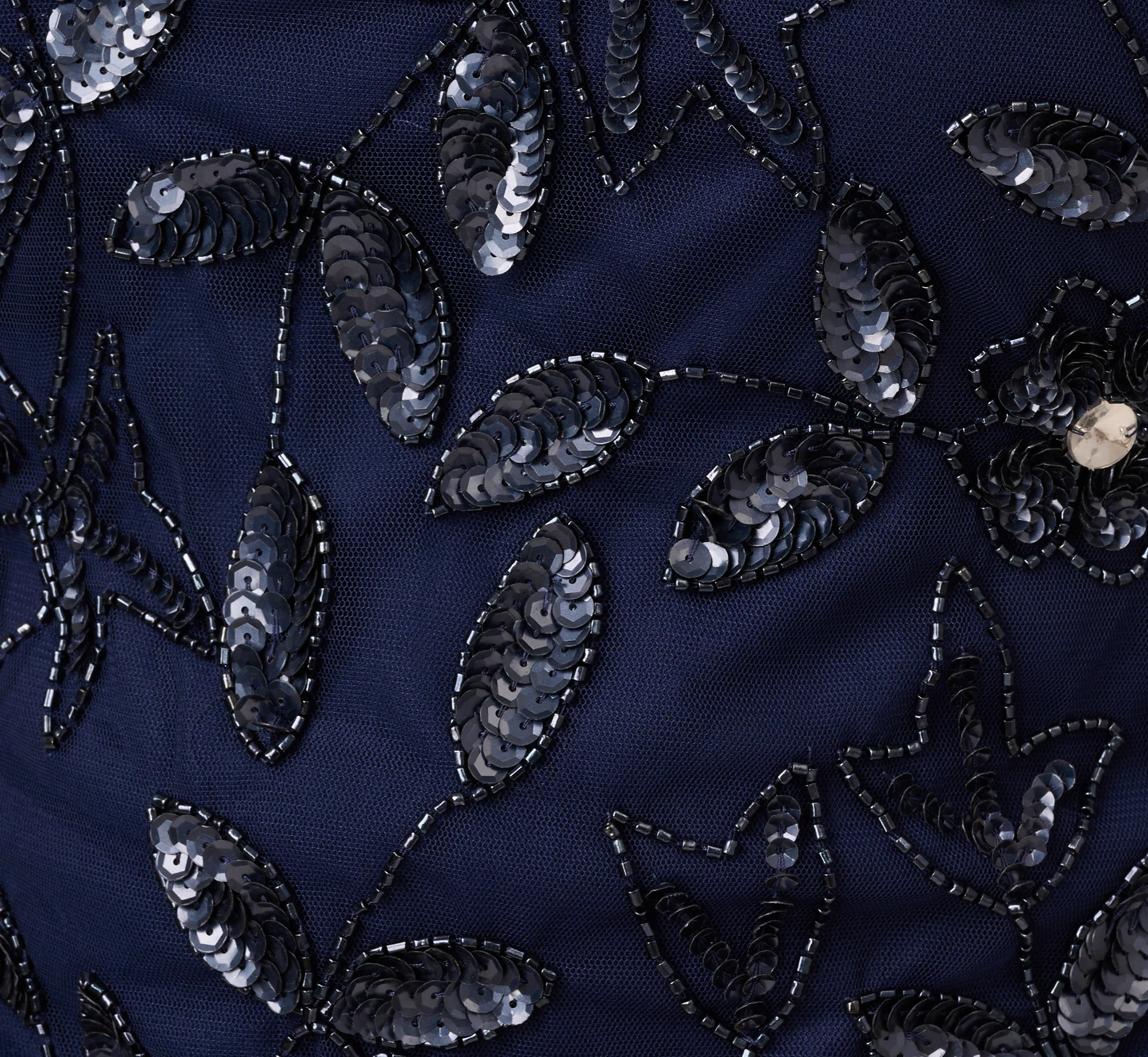 Plus Size Hand Beaded Short Sleeve Floral Godet Gown In Light Navy - Image 6