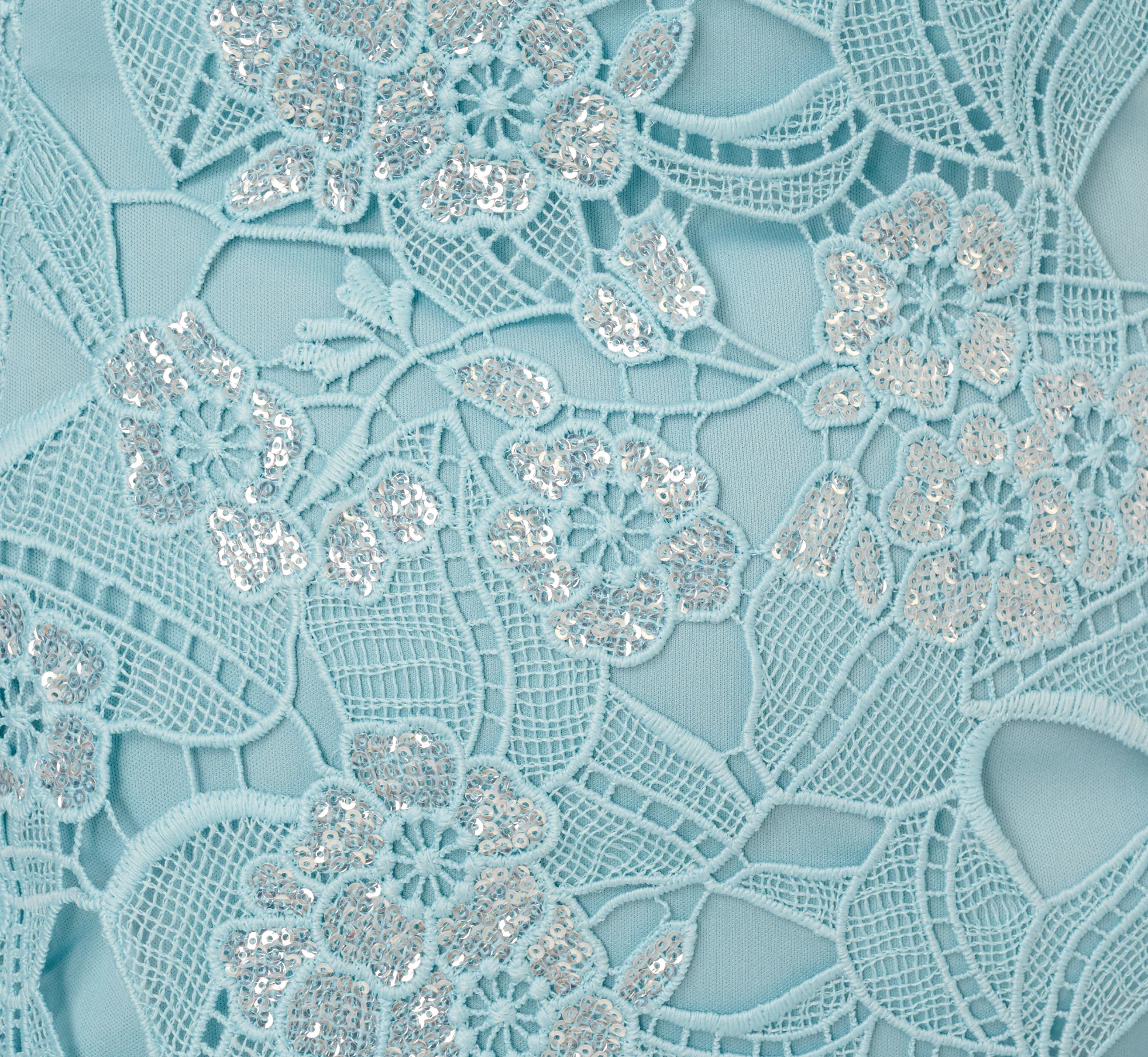 Plus Size Off Shoulder Bell Sleeve Sequin Lace Gown In Airy Aqua - Image 6