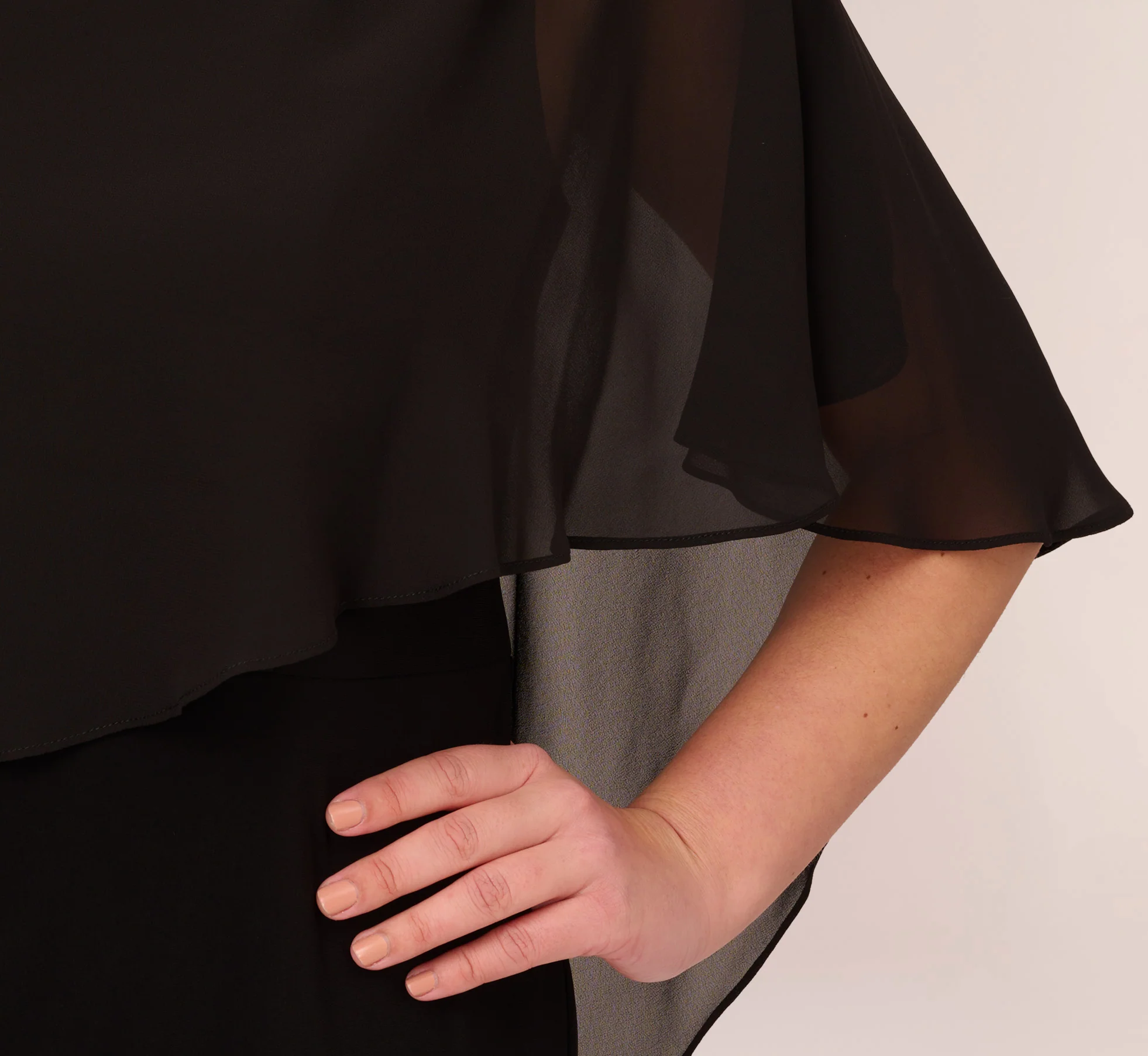 Plus Size One Shoulder Dress With Chiffon Cape In Black - Image 4