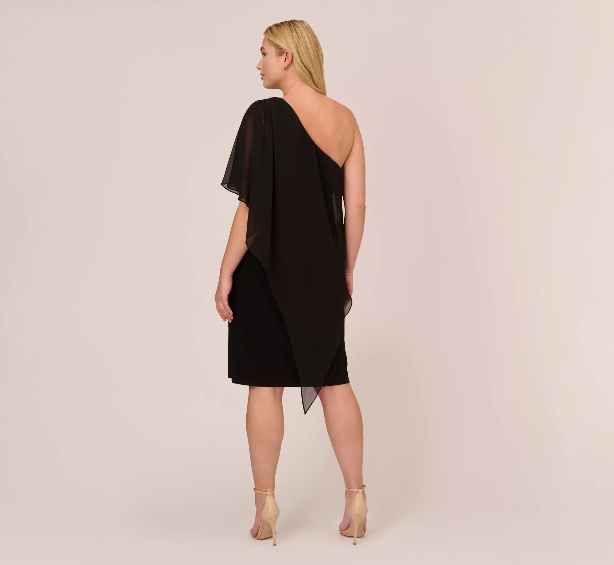 Plus Size One Shoulder Dress With Chiffon Cape In Black - Image 5