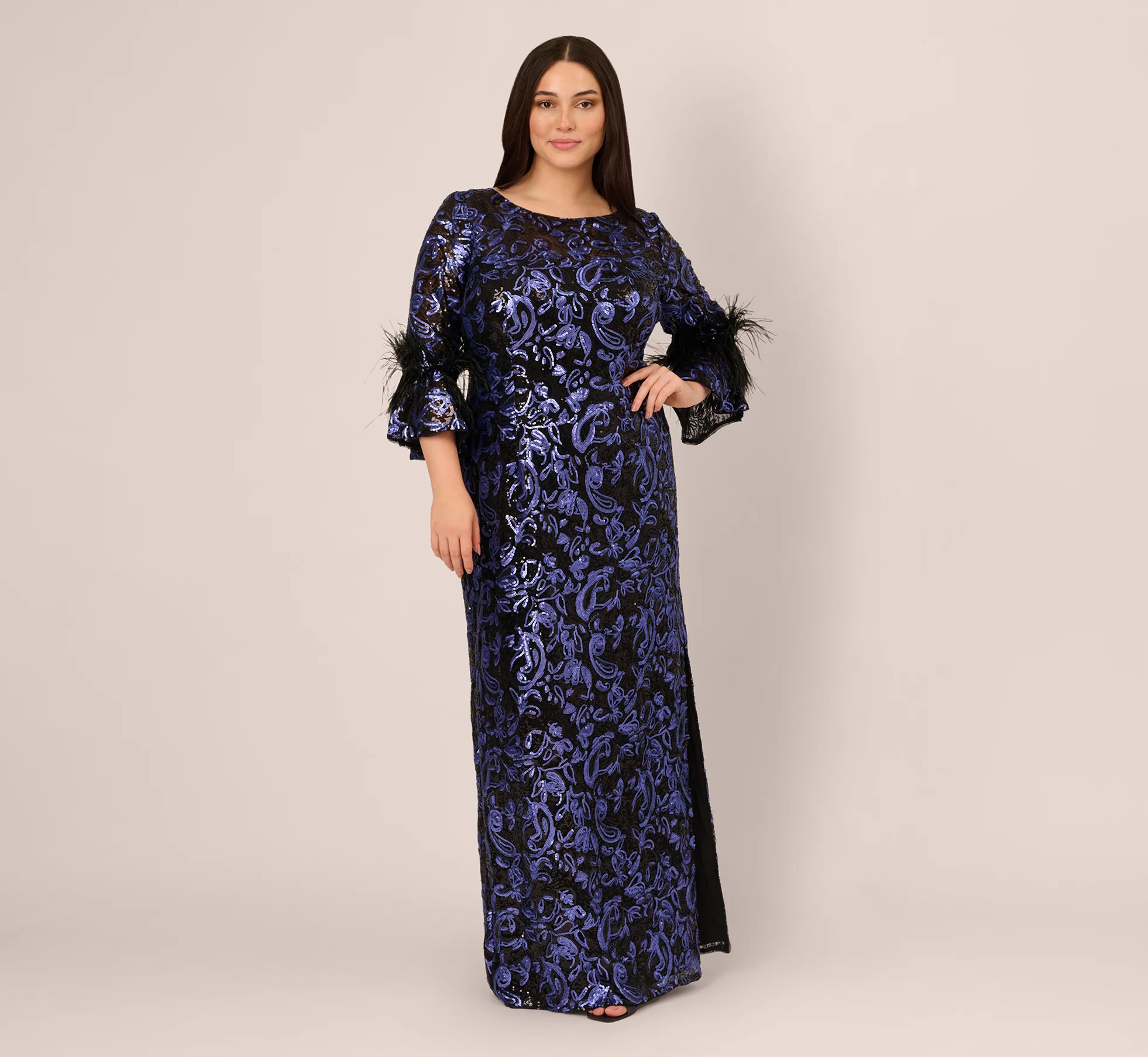Plus Size Sequin Embroidered Gown In Black Blue - Image 2