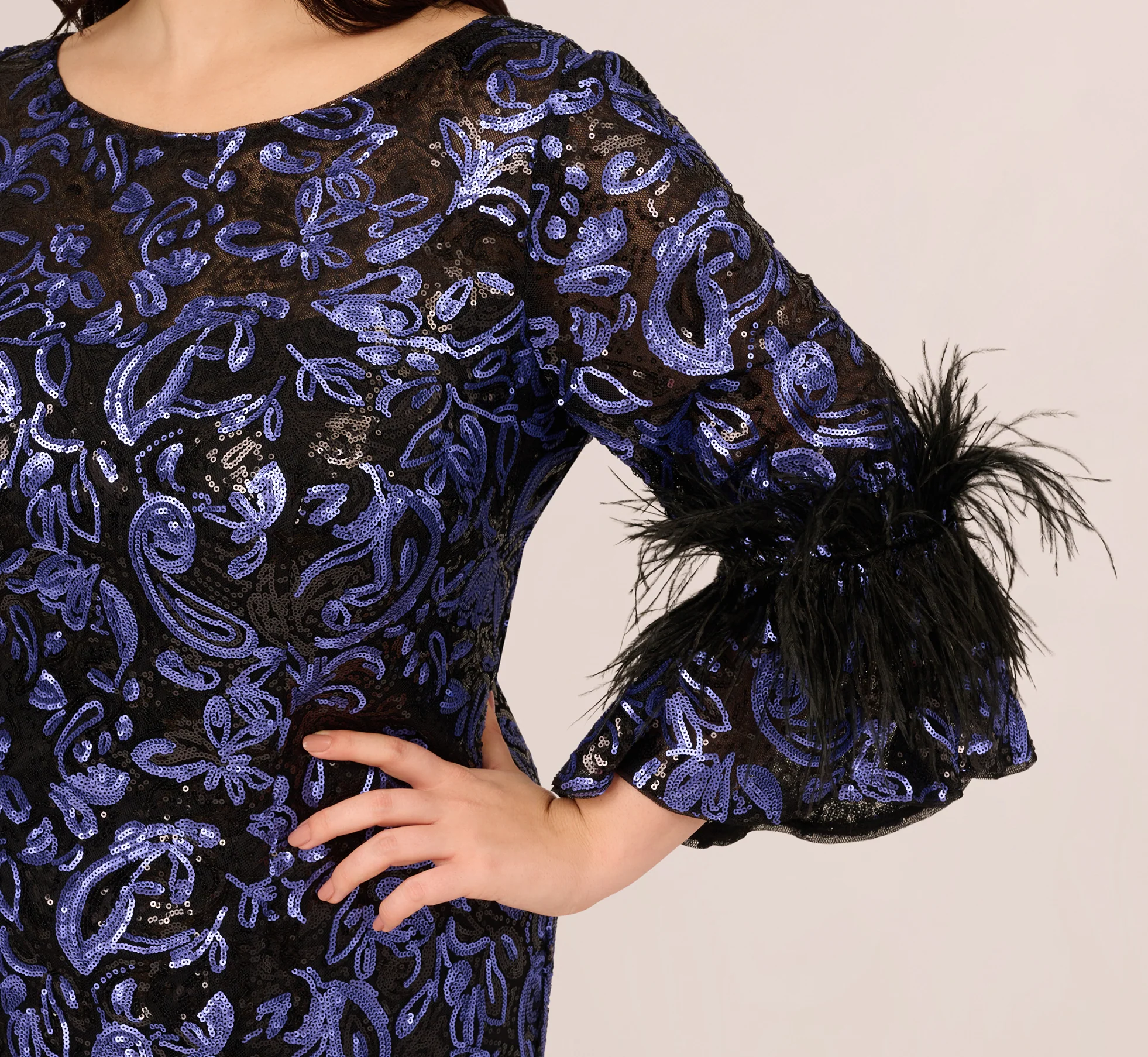 Plus Size Sequin Embroidered Gown In Black Blue - Image 3