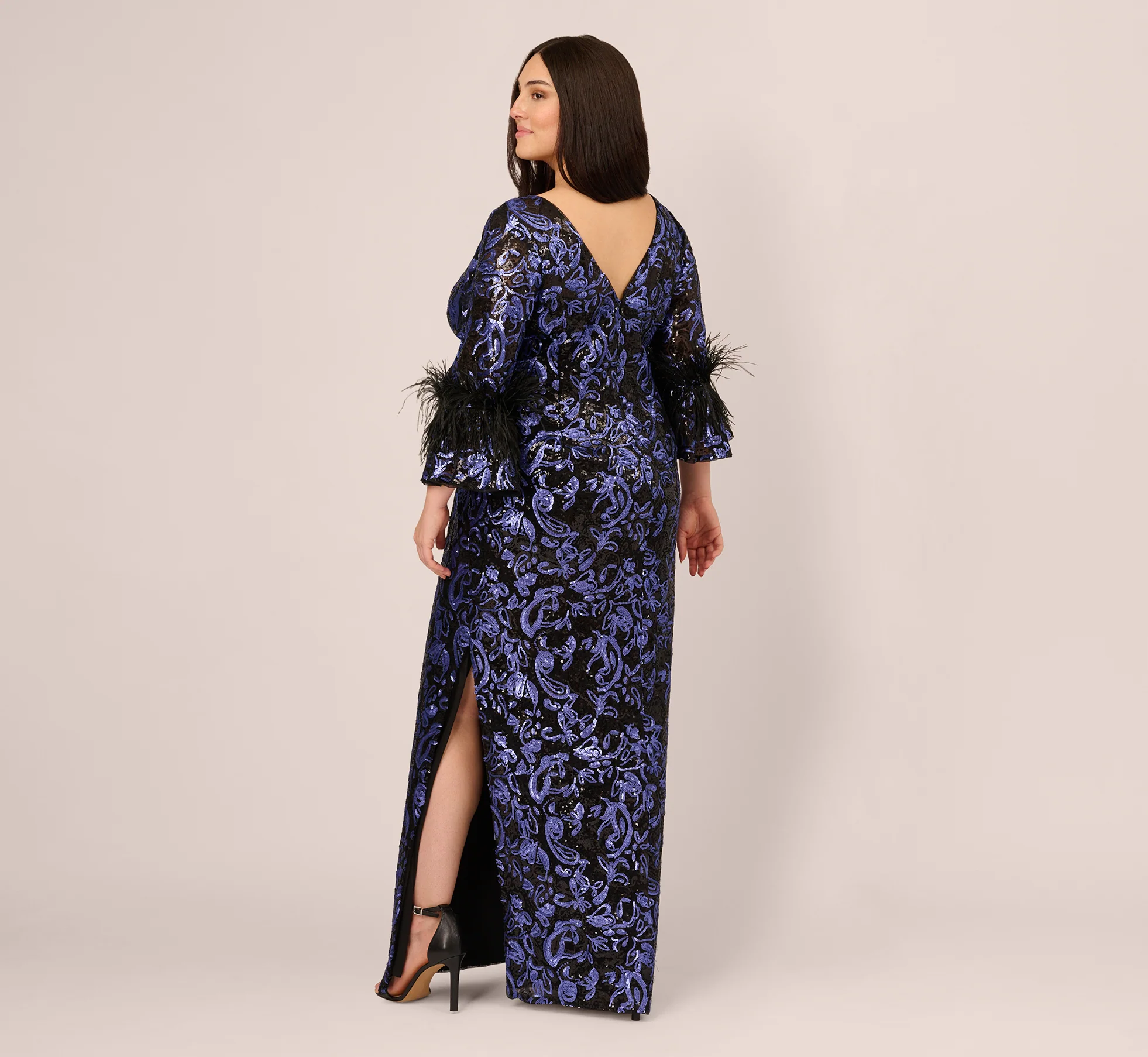 Plus Size Sequin Embroidered Gown In Black Blue - Image 5