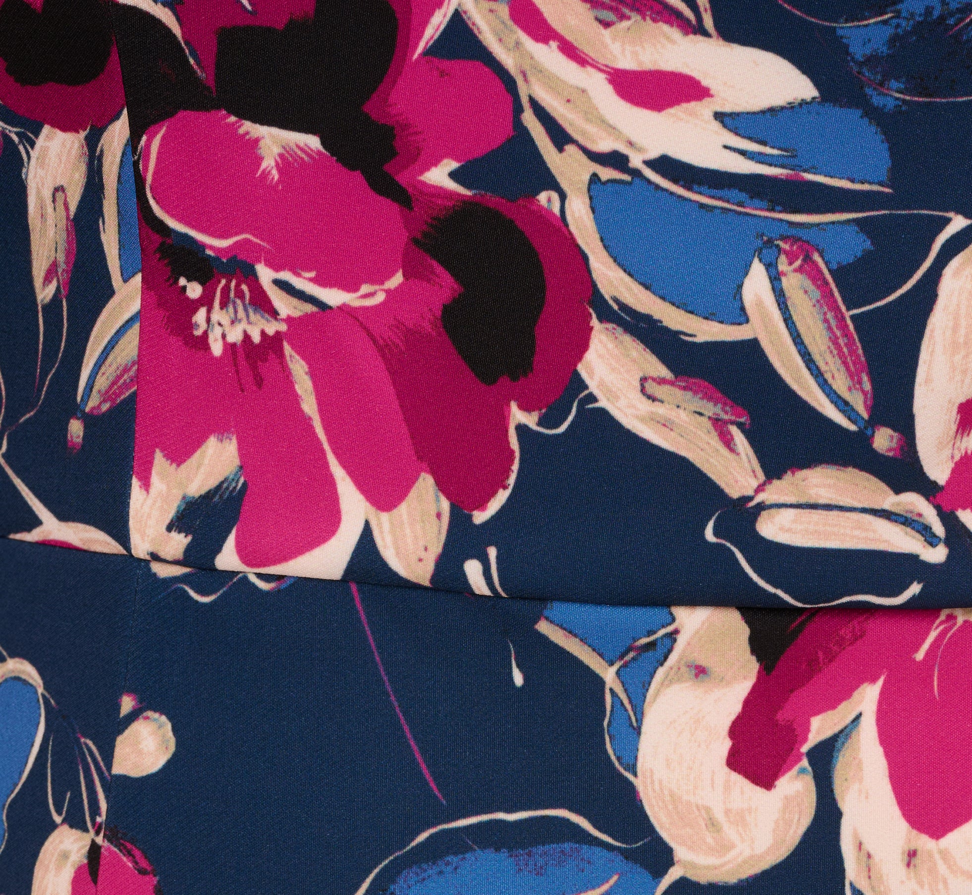 Plus Size Three Quarter Sleeve Floral Sheath Dress In Navy Pink Multi - Image 6