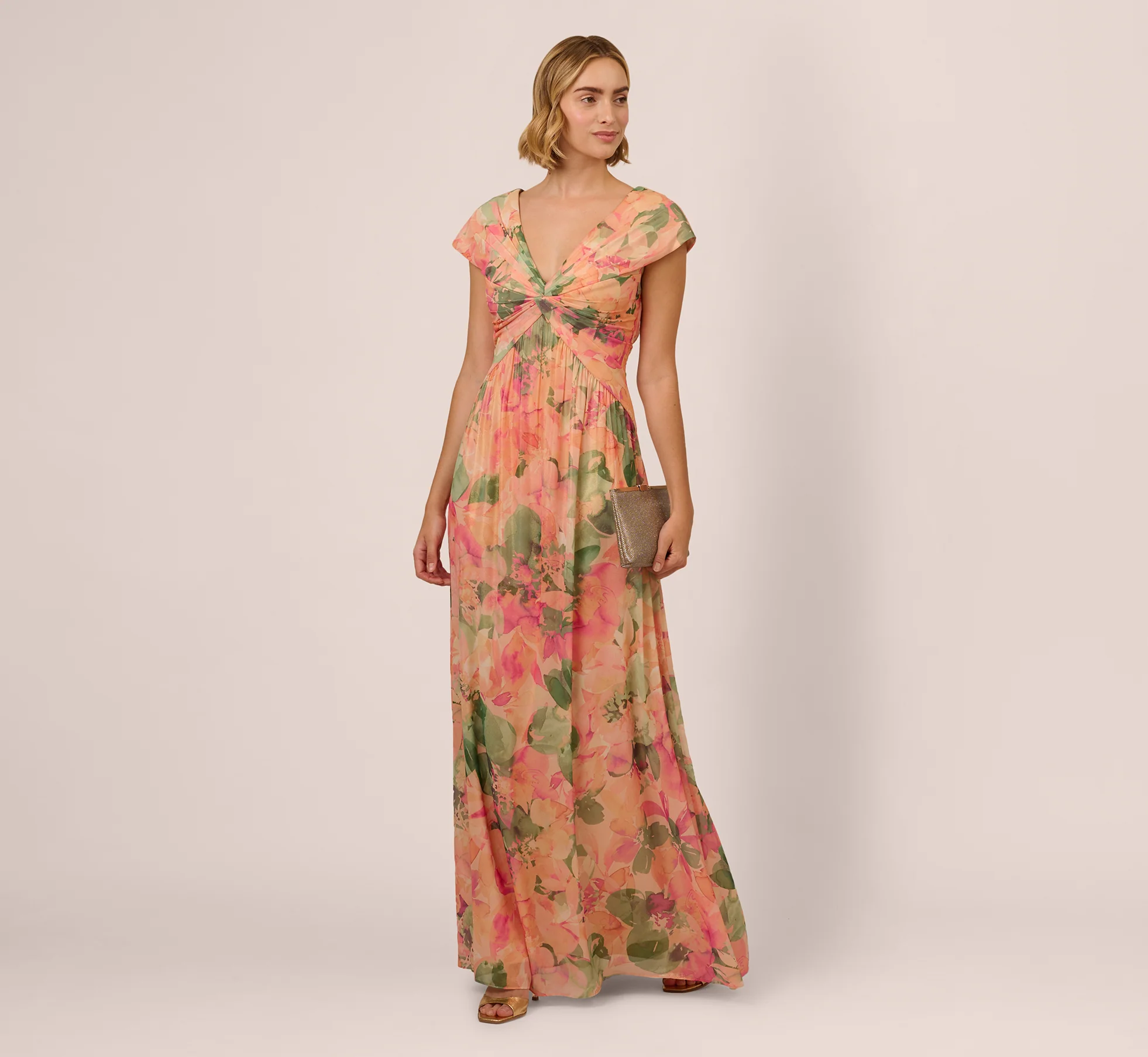 Printed Front Twist Gown In Blush Multi - Image 2