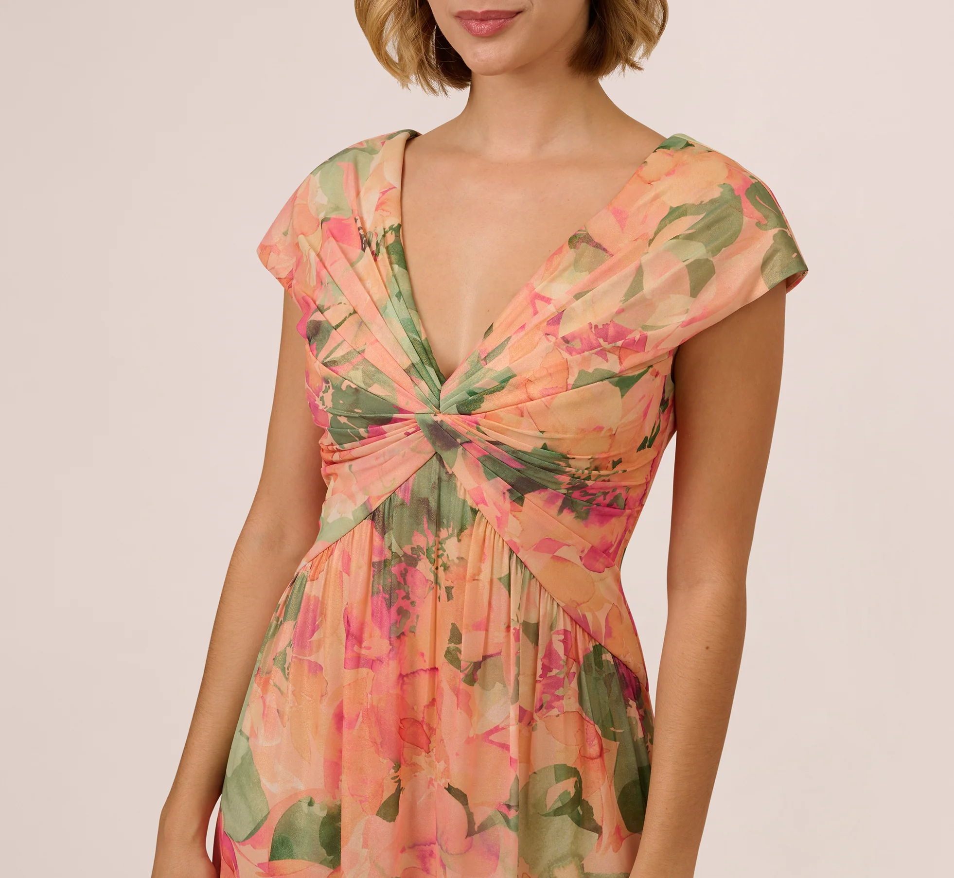 Printed Front Twist Gown In Blush Multi - Image 4